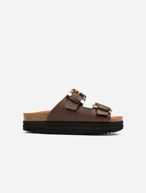 Plum Damen-Sandalen mit veganem Fußbett | Brauner Schildpatt-Look