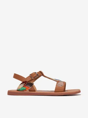 Pom D'Api Mädchen Leder Plagette Kolibri Sandalen in Kamel