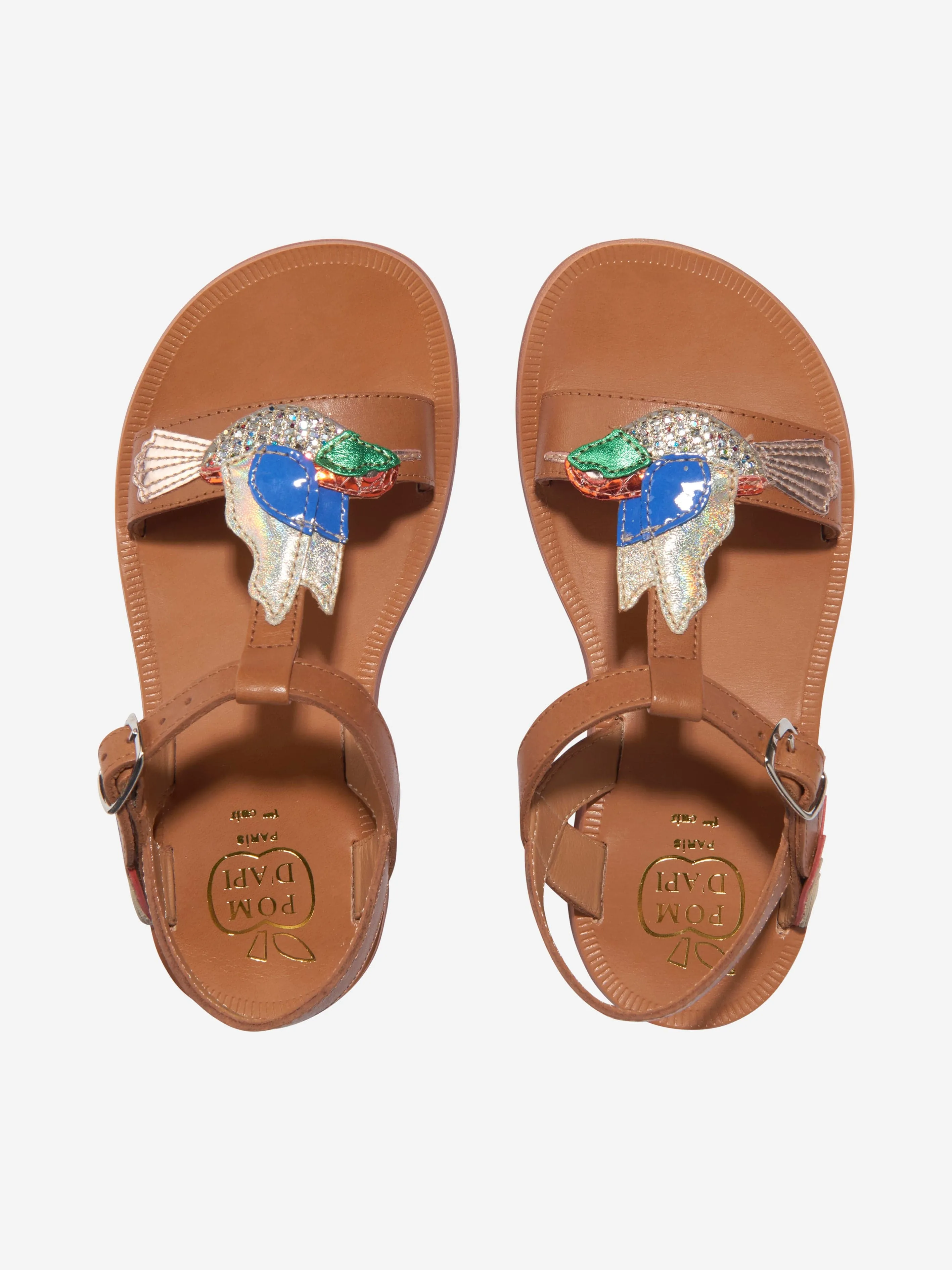 Pom D'Api Mädchen Leder Plagette Kolibri Sandalen in Kamel