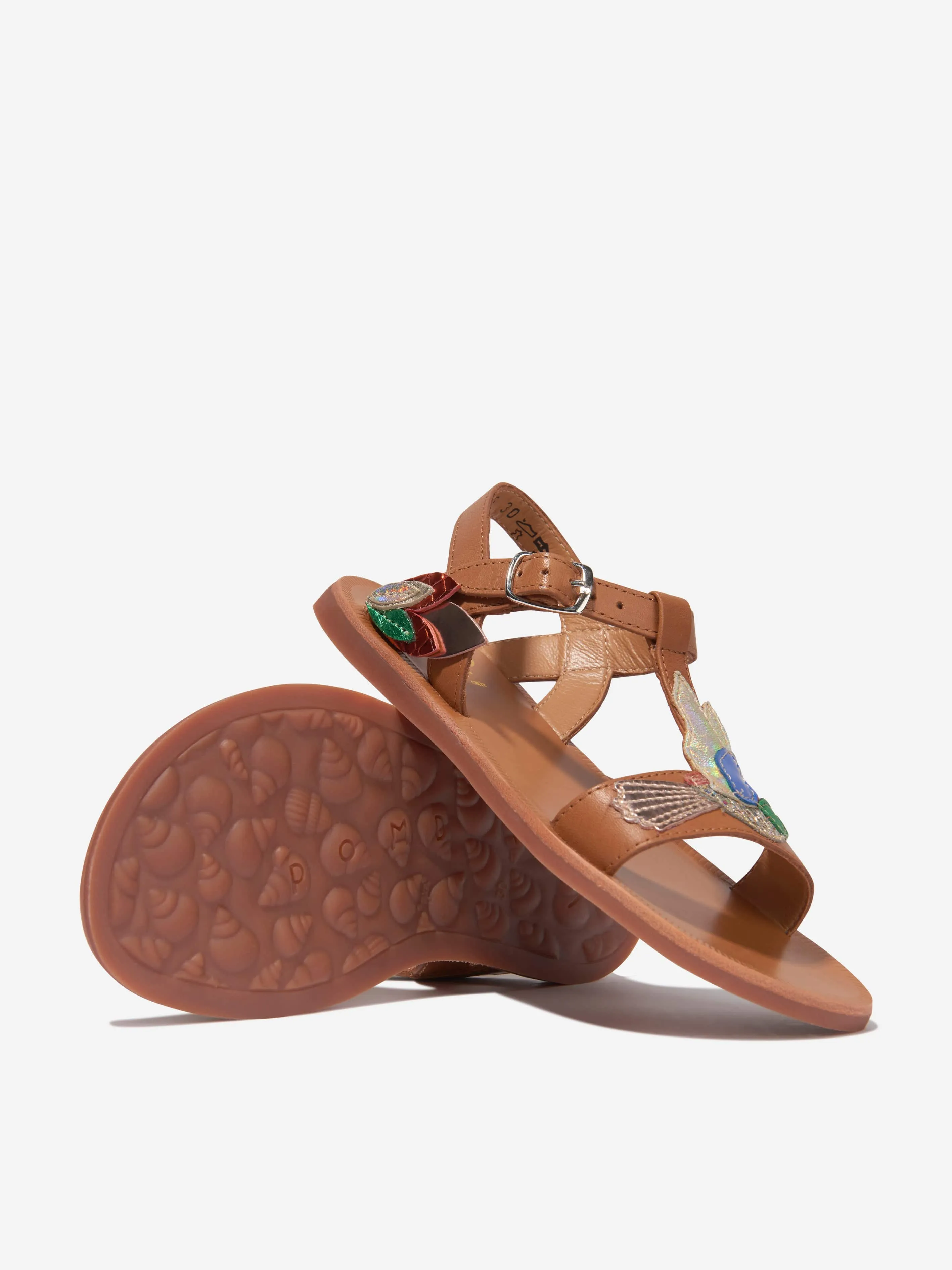 Pom D'Api Mädchen Leder Plagette Kolibri Sandalen in Kamel