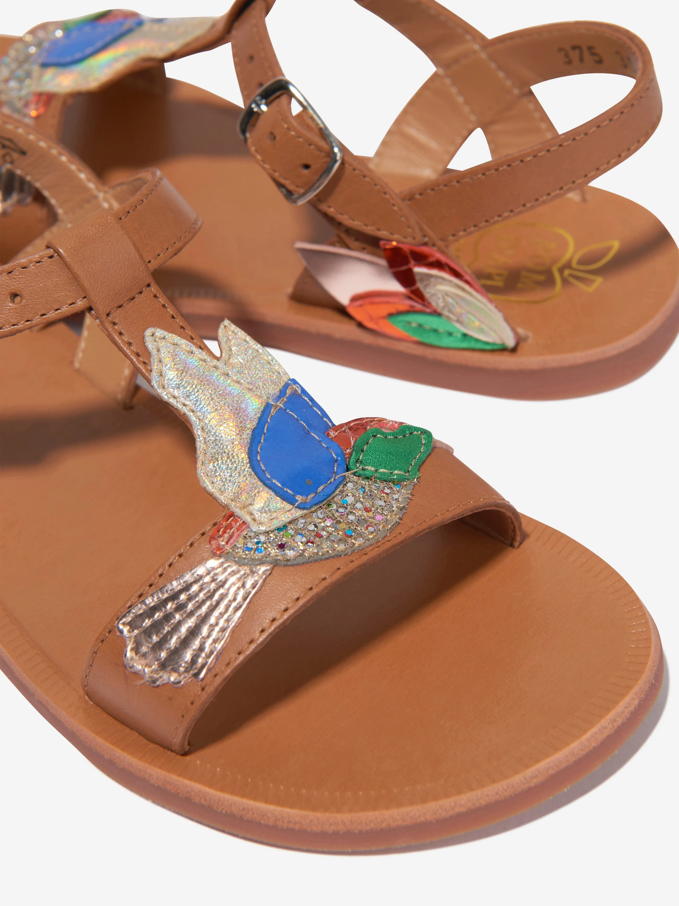 Pom D'Api Mädchen Leder Plagette Kolibri Sandalen in Kamel
