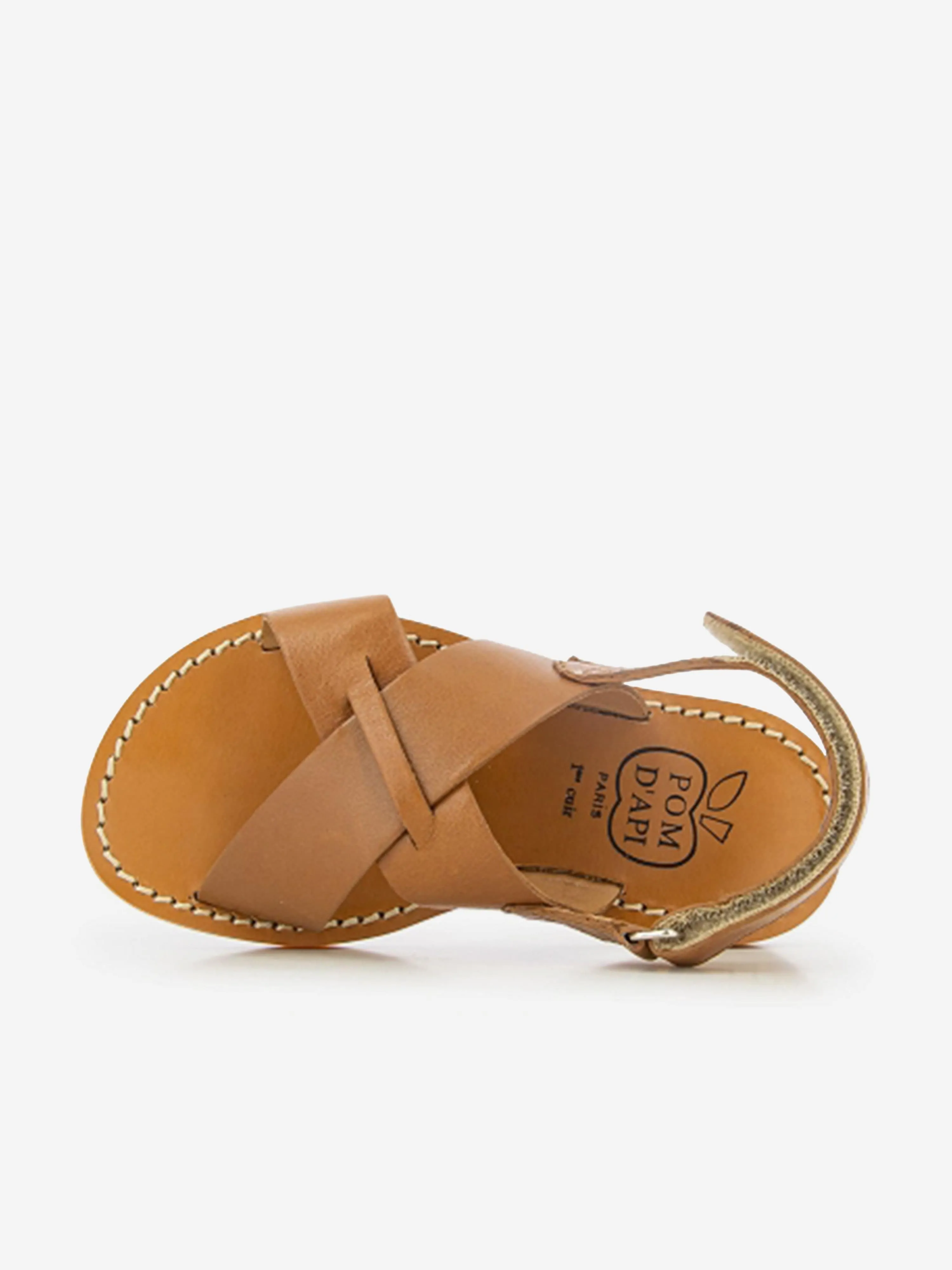 Pom D'Api Kinder Leder Plage Stich Kreuz Sandalen in Braun