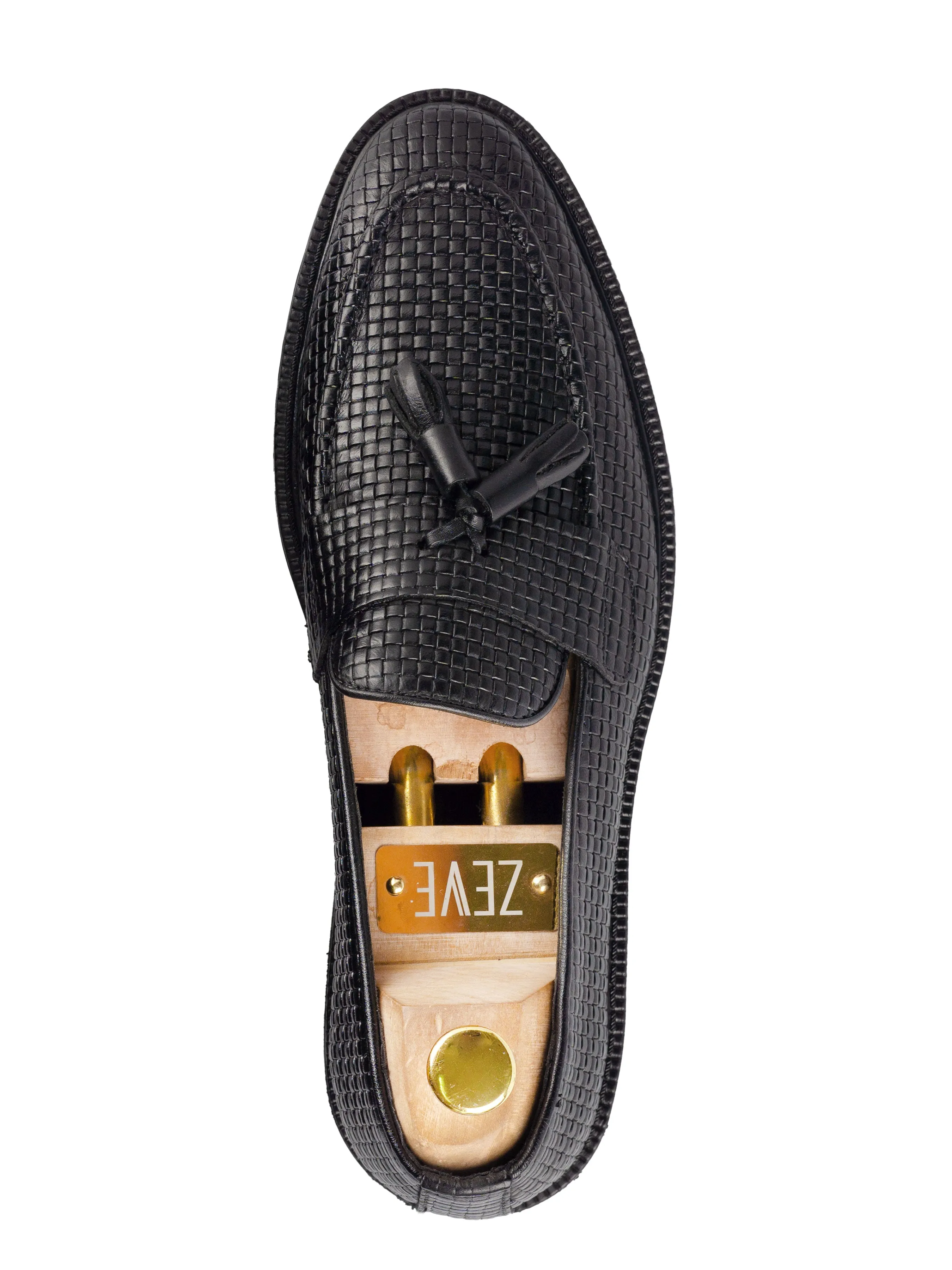 Rocky Tassel Loafer - Schwarzes Gewebtes Leder (Kampfsohle)
