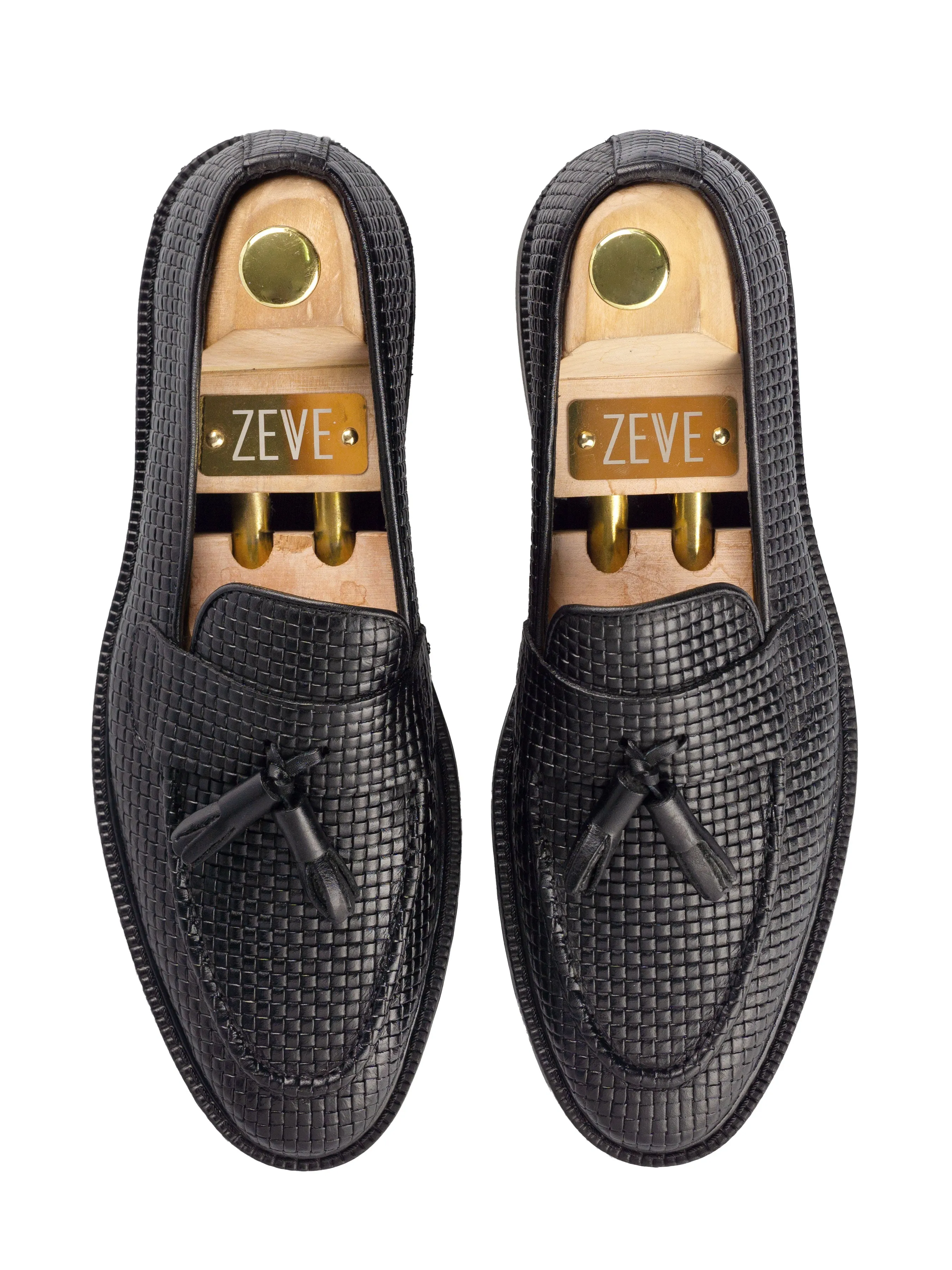 Rocky Tassel Loafer - Schwarzes Gewebtes Leder (Kampfsohle)