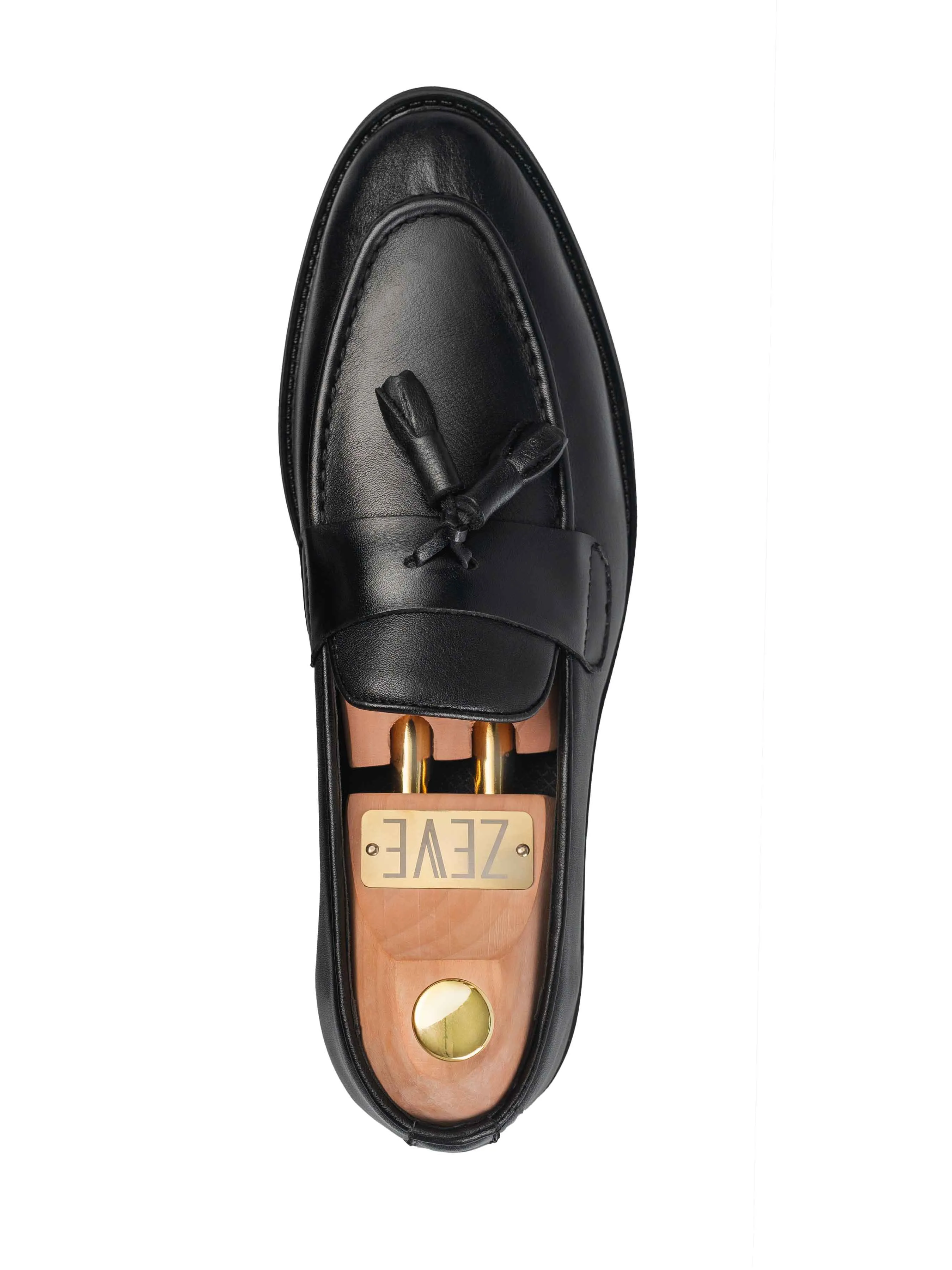 Rocky Tassel Loafer - Einfarbiges schwarzes Leder