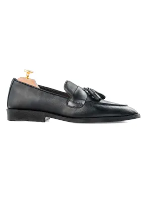 Rocky Tassel Loafer - Einfarbiges schwarzes Leder