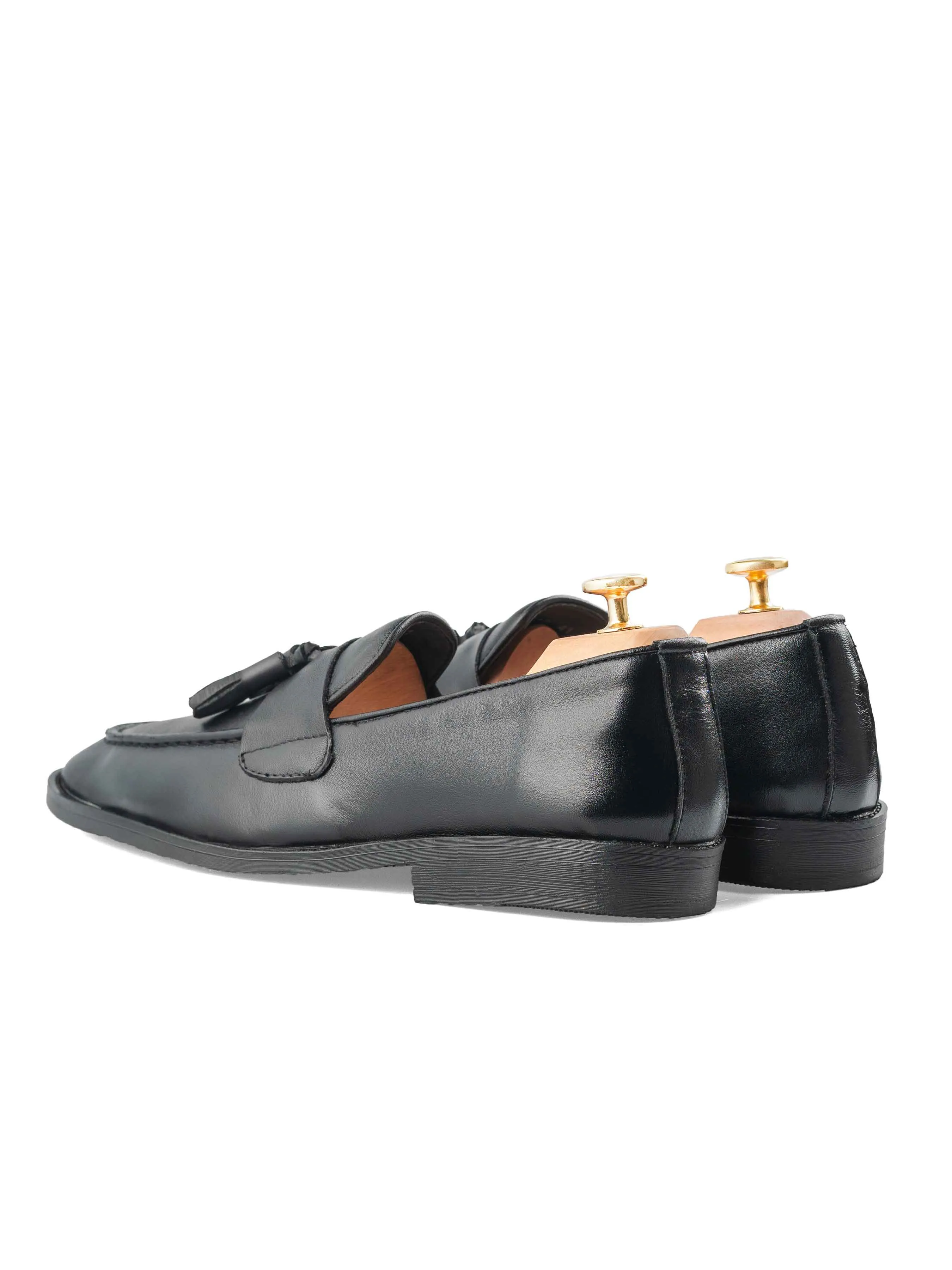 Rocky Tassel Loafer - Einfarbiges schwarzes Leder