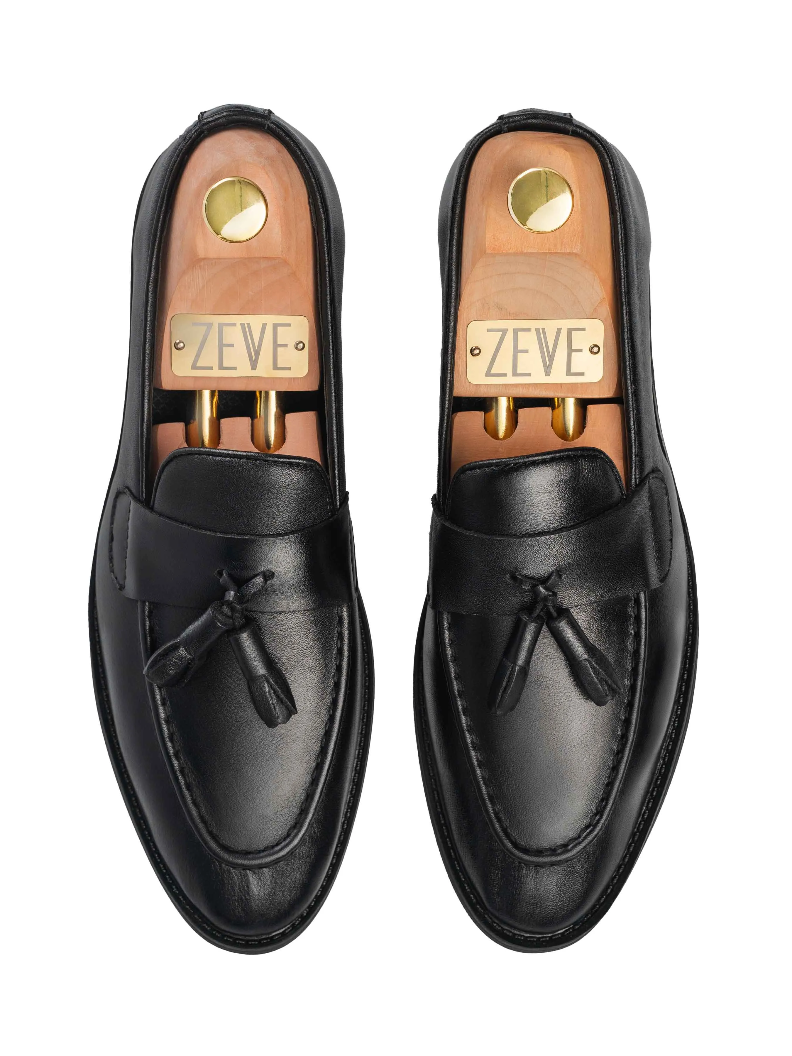 Rocky Tassel Loafer - Einfarbiges schwarzes Leder