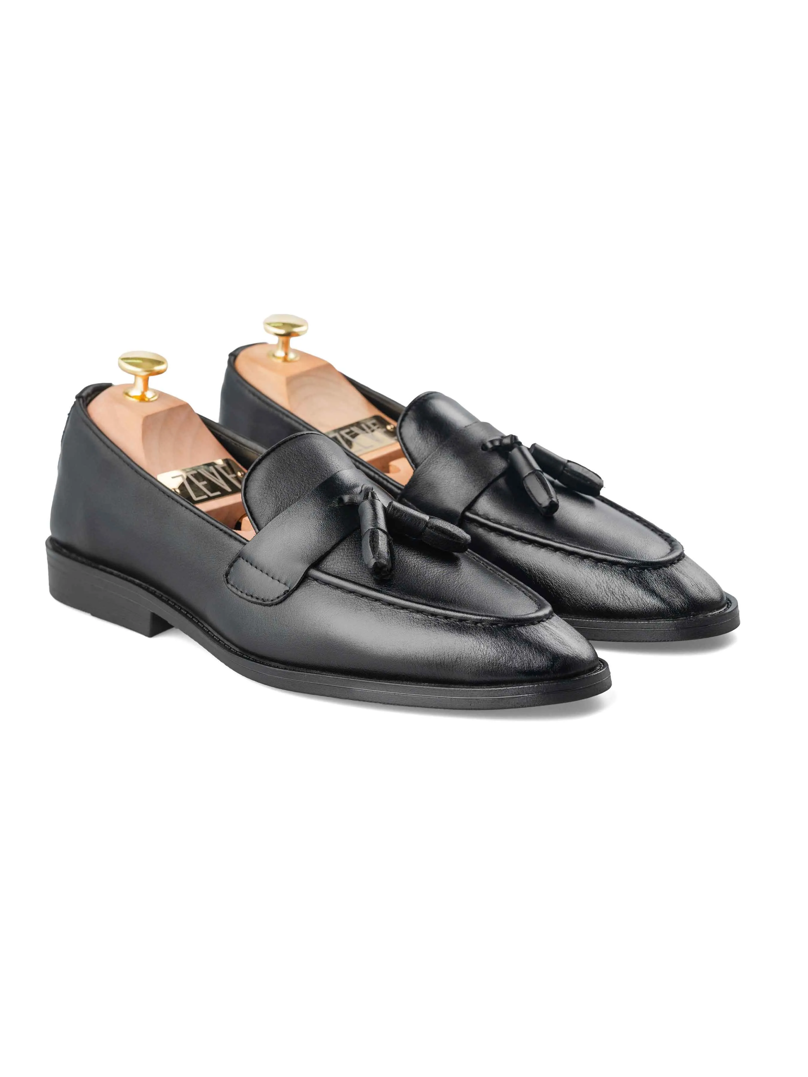 Rocky Tassel Loafer - Einfarbiges schwarzes Leder
