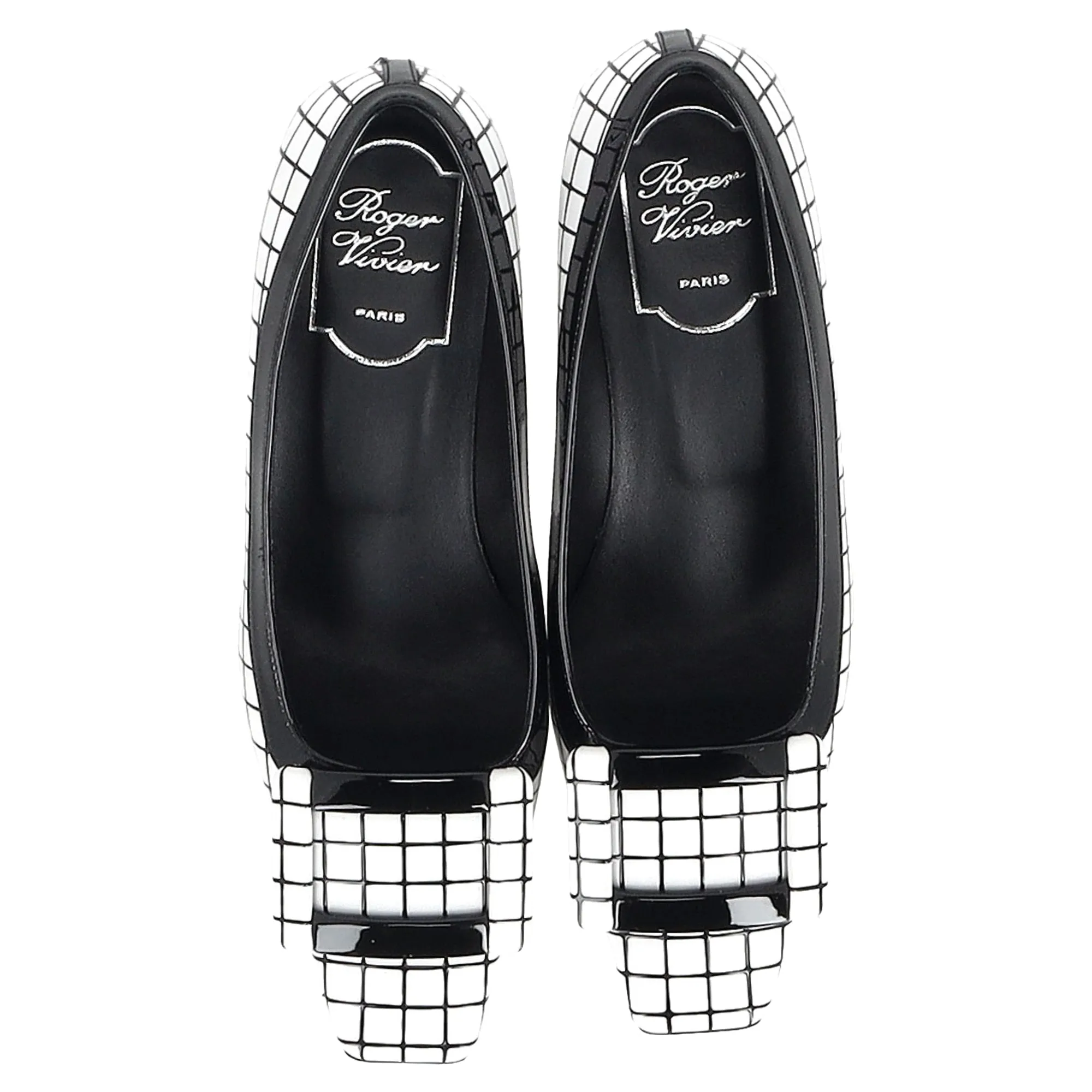 Roger Vivier Belle Vivier Grafik-Gitter-Pumps in Weißem Leder
