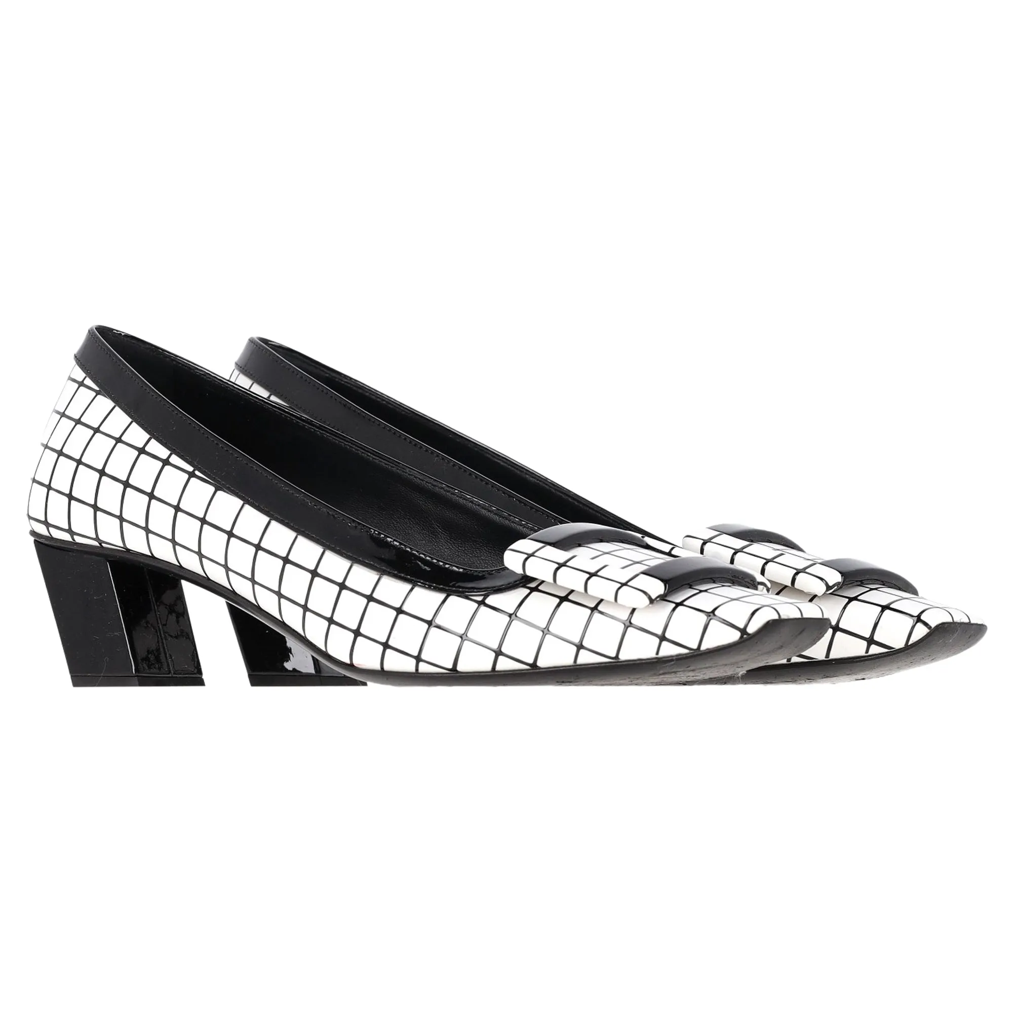 Roger Vivier Belle Vivier Grafik-Gitter-Pumps in Weißem Leder
