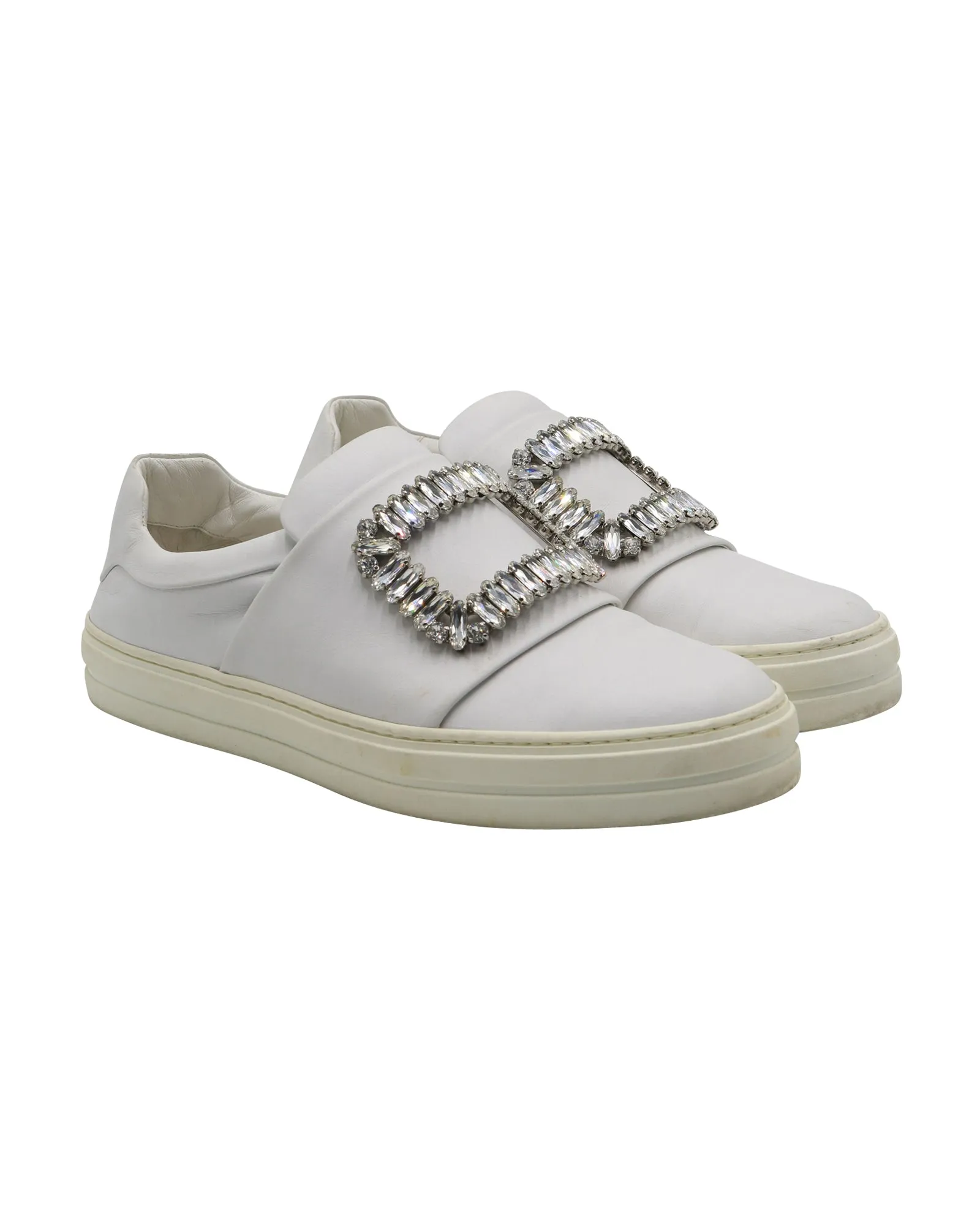Roger Vivier Sneaker mit Kristallspange in Weißem Leder_Roger-Vivier