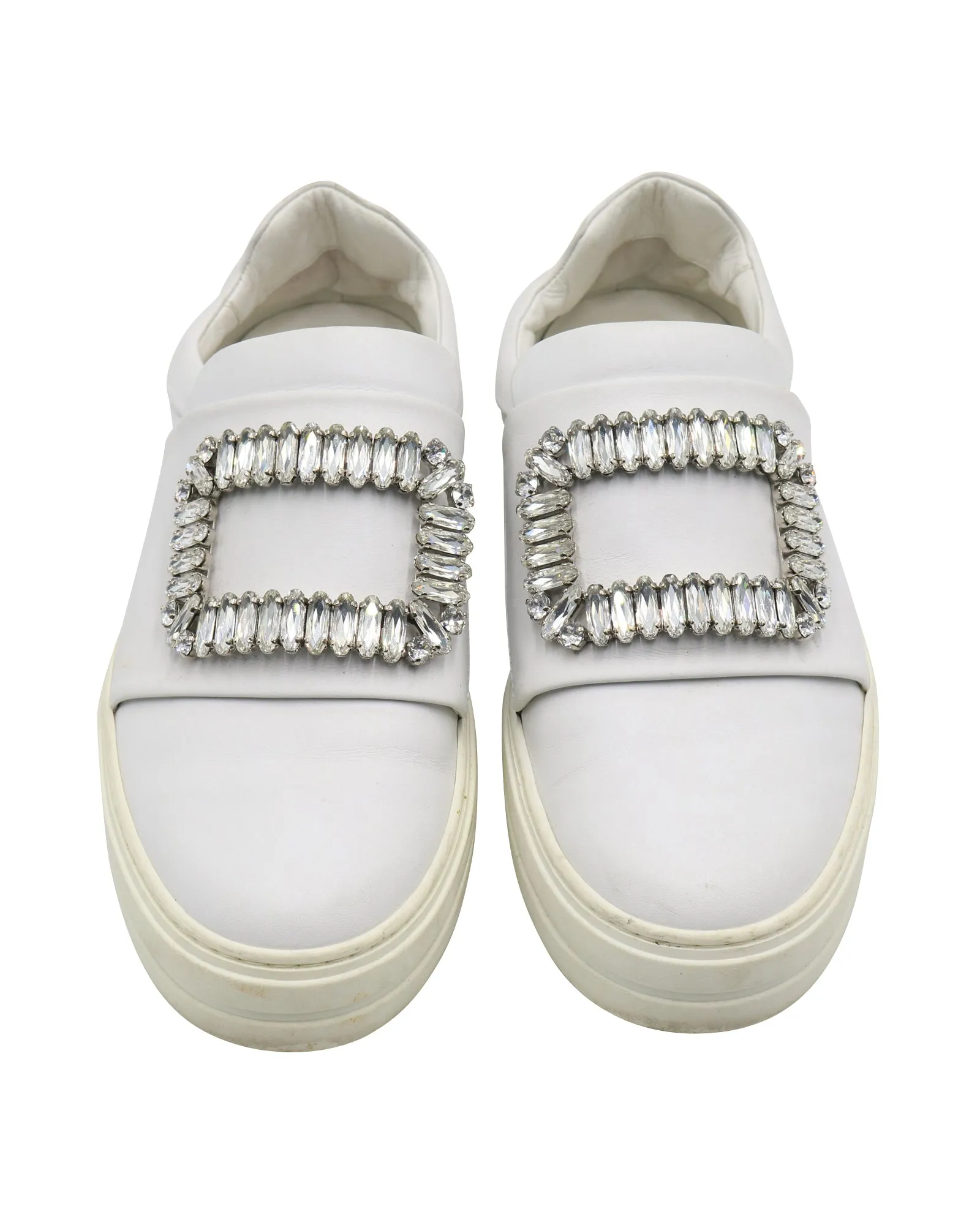 Roger Vivier Sneaker mit Kristallspange in Weißem Leder_Roger-Vivier