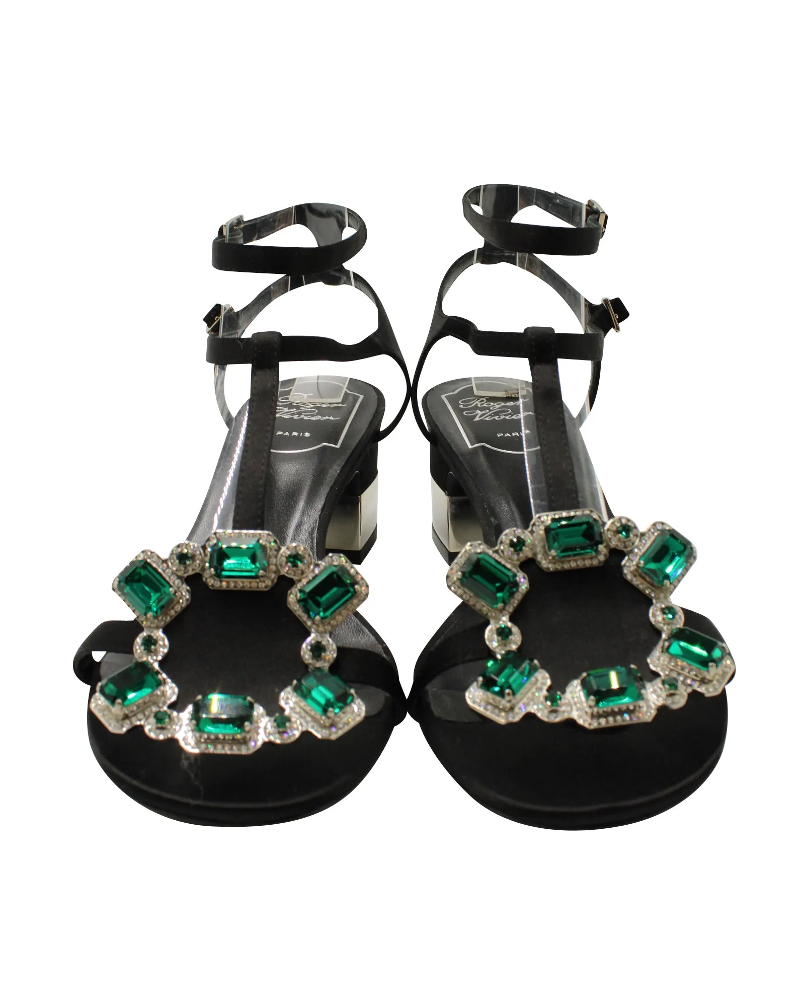 Roger Vivier Jewels Crown High Heel Sandalen in Schwarz Satin