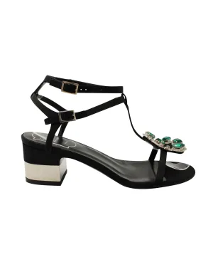 Roger Vivier Jewels Crown High Heel Sandalen in Schwarz Satin