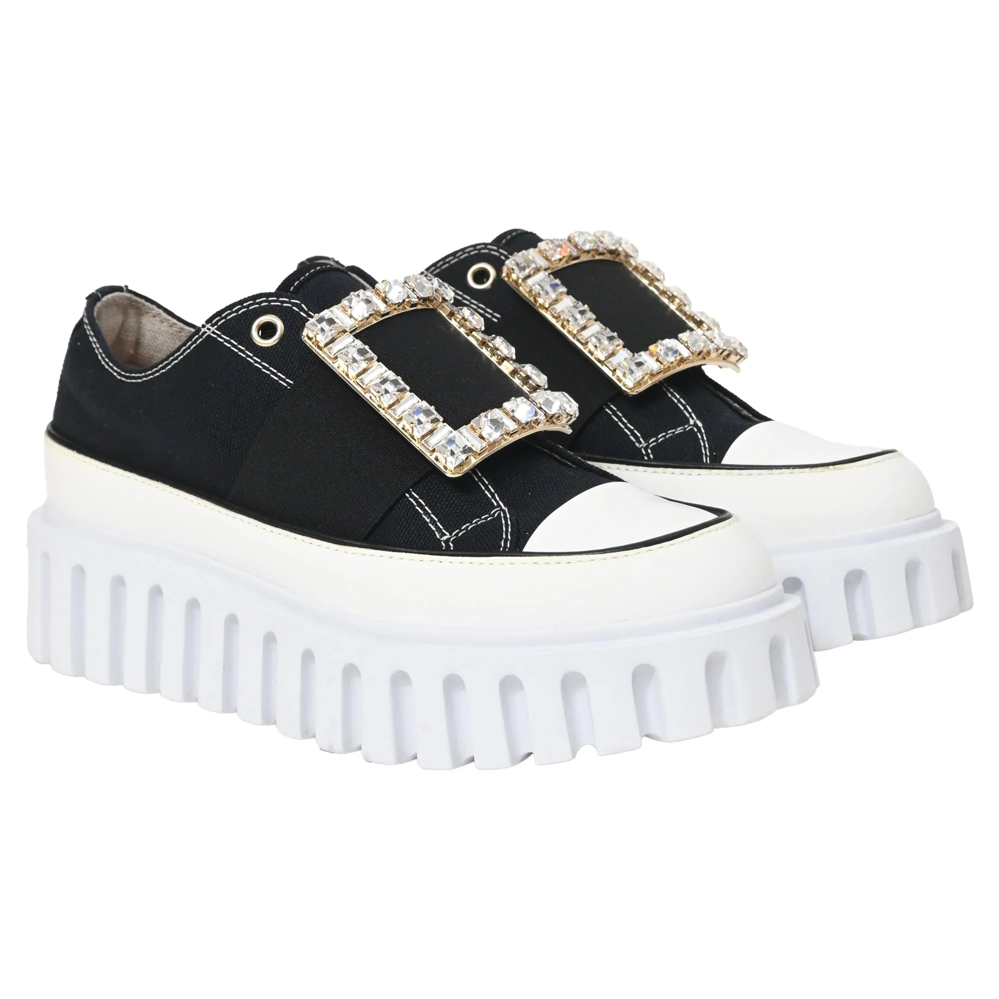 Roger Vivier Viv' Go-Thick Verzierter Schnallen-Slip-On-Sneaker in Schwarz Canvas