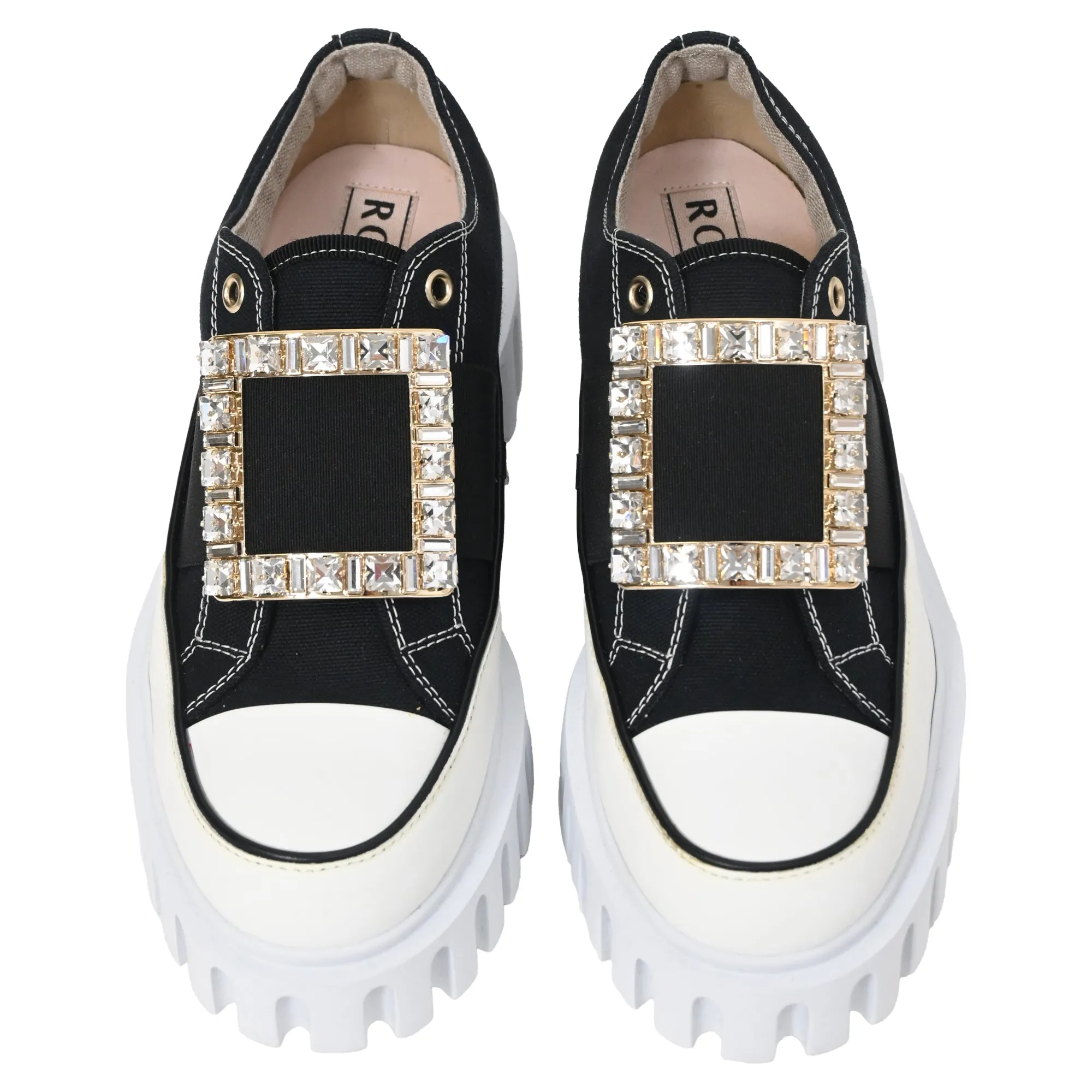 Roger Vivier Viv' Go-Thick Verzierter Schnallen-Slip-On-Sneaker in Schwarz Canvas