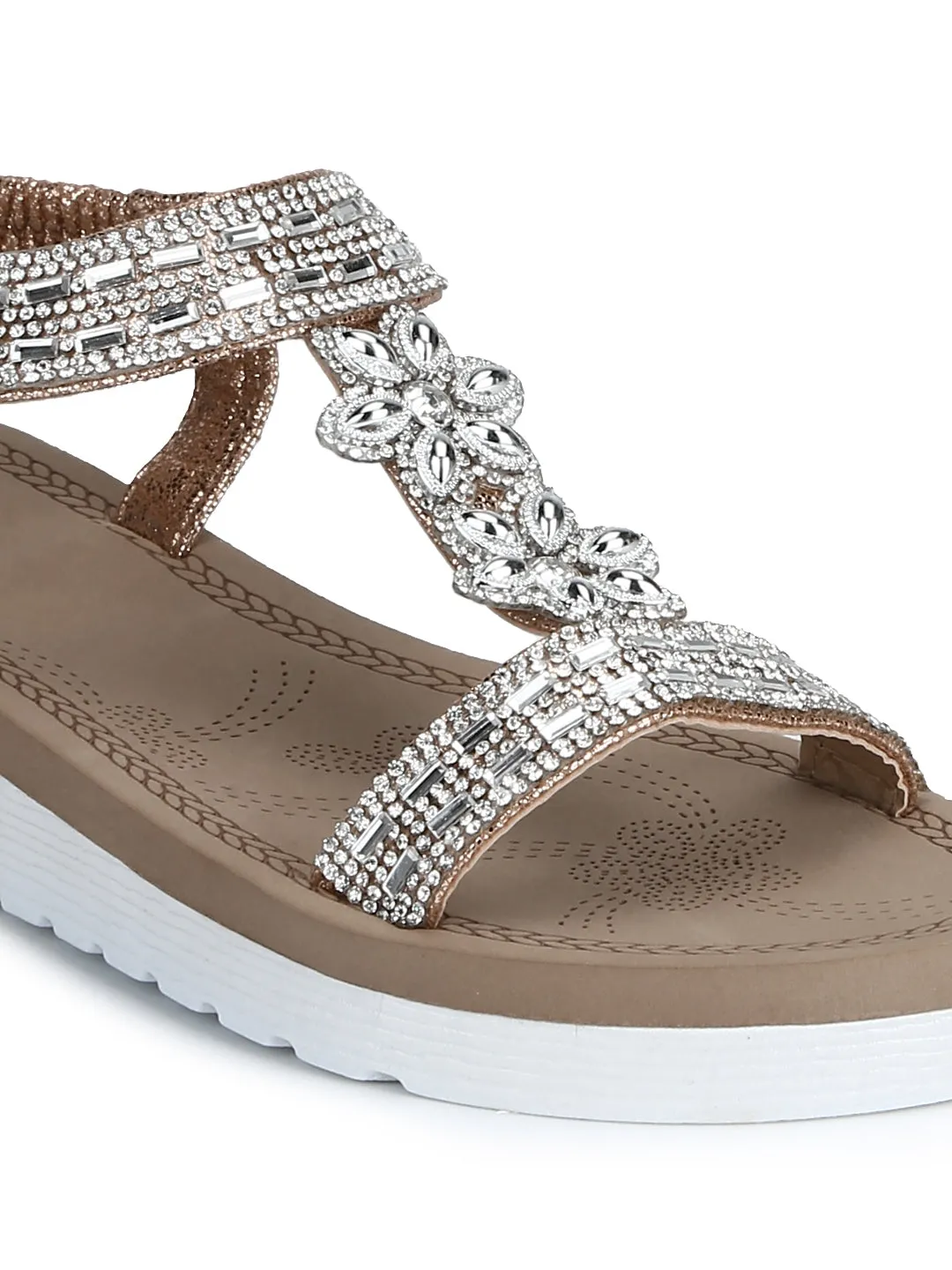 Roségold Metallic Diamant Plateau-Slip-On-Sandalen