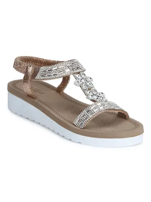 Roségold Metallic Diamant Plateau-Slip-On-Sandalen