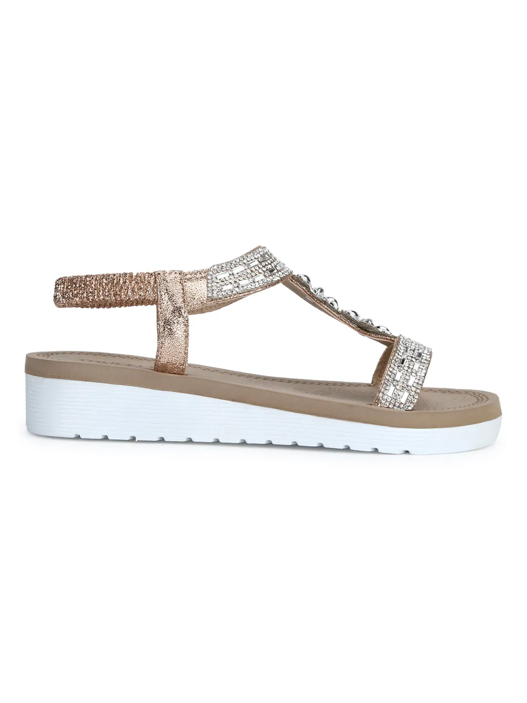 Roségold Metallic Diamant Plateau-Slip-On-Sandalen