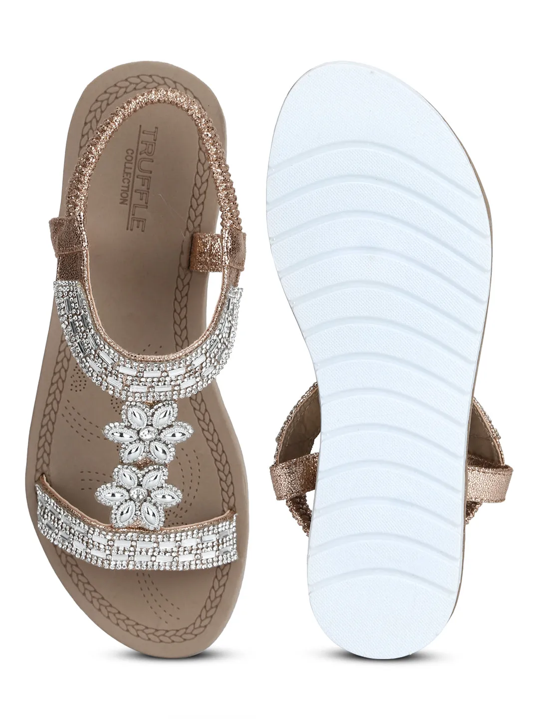 Roségold Metallic Diamant Plateau-Slip-On-Sandalen