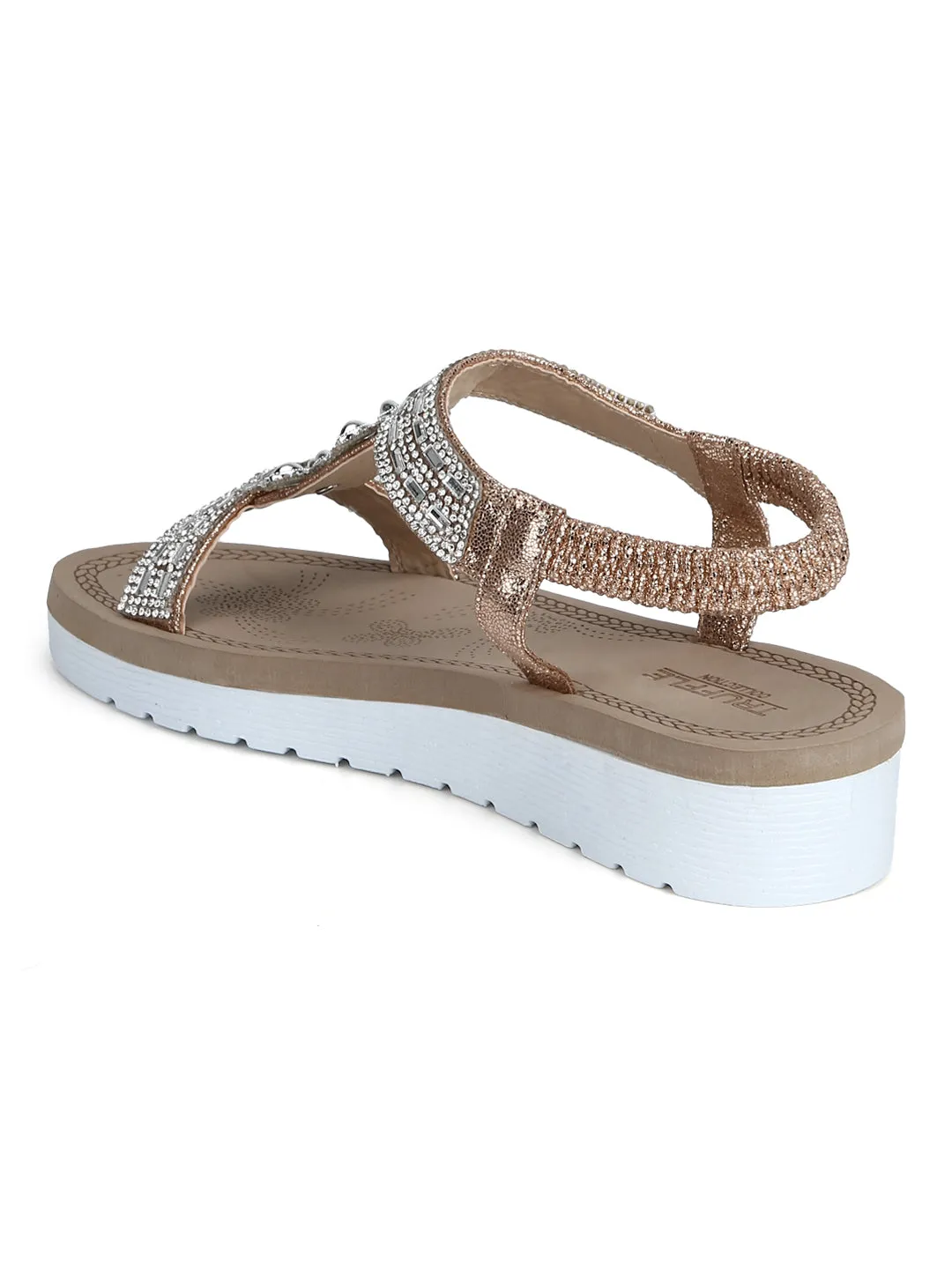Roségold Metallic Diamant Plateau-Slip-On-Sandalen
