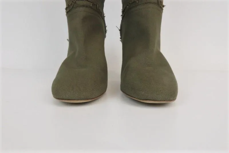 Stella McCartney Kniestiefel Olive Ausgefranste Leinwand Größe 41 High Heel