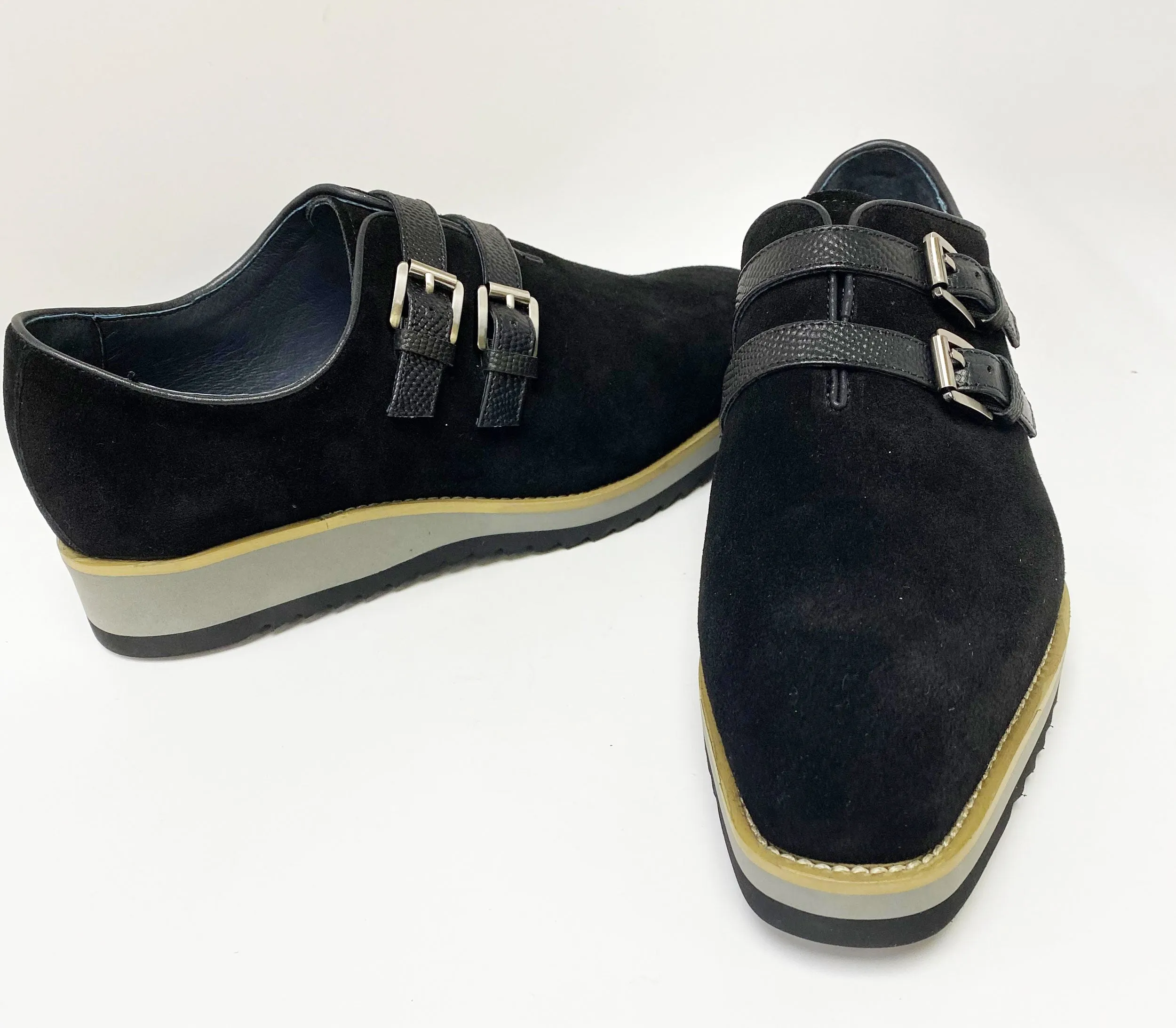 Suede Slip-On Doppelriemenschuh Schwarz
