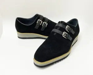 Suede Slip-On Doppelriemenschuh Schwarz