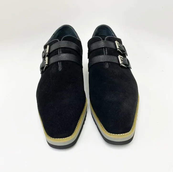 Suede Slip-On Doppelriemenschuh Schwarz