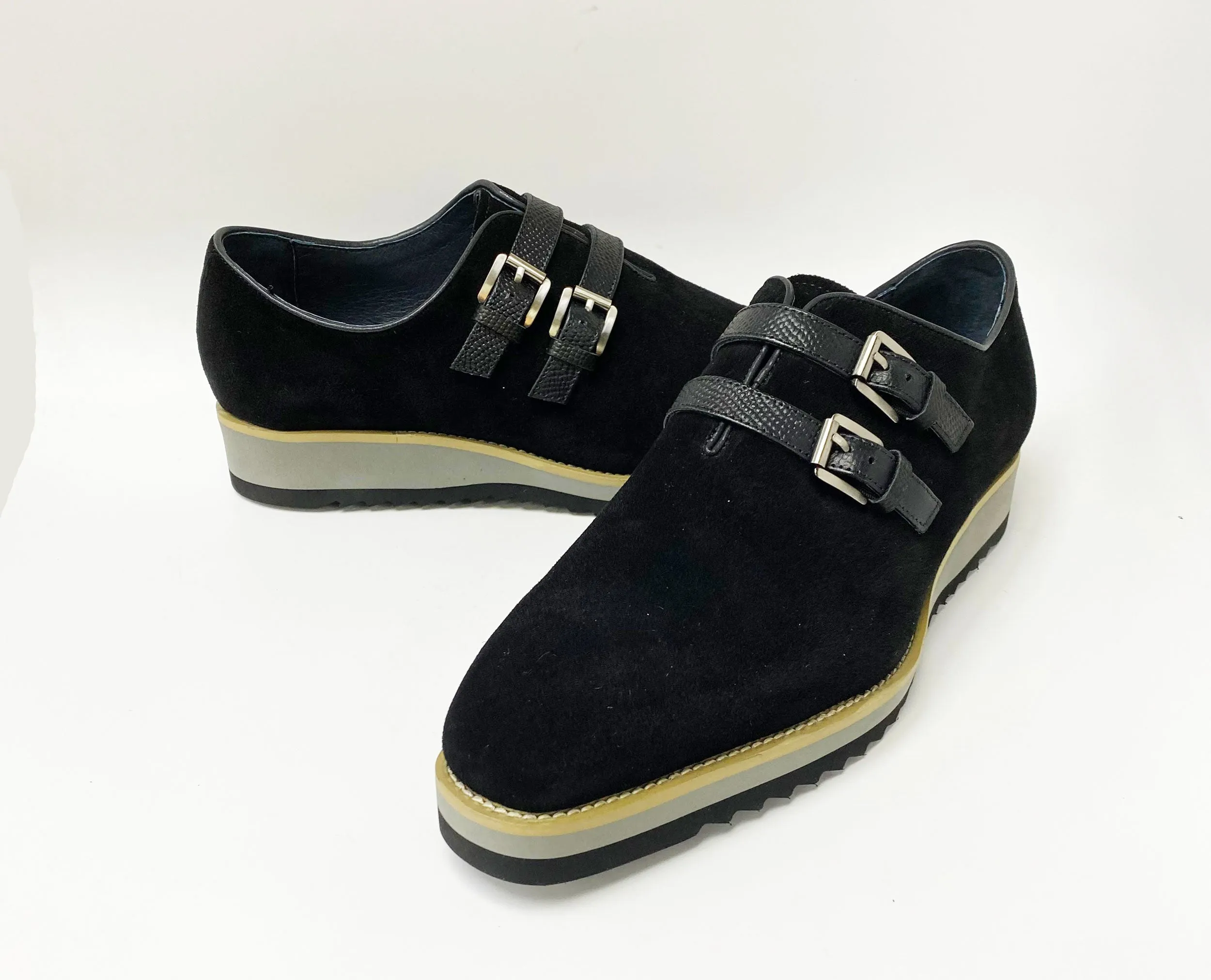 Suede Slip-On Doppelriemenschuh Schwarz