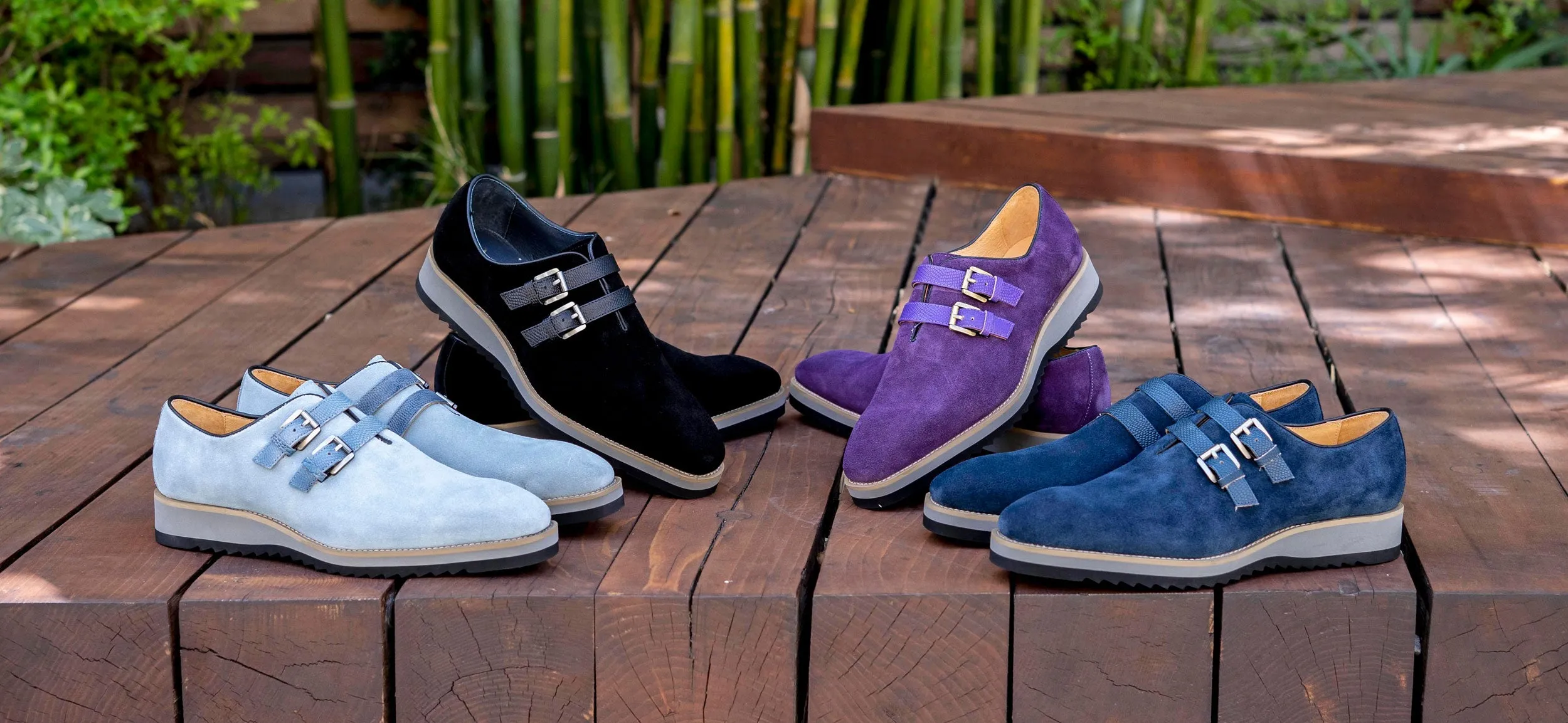 Suede Slip-On Doppelriemenschuh Schwarz