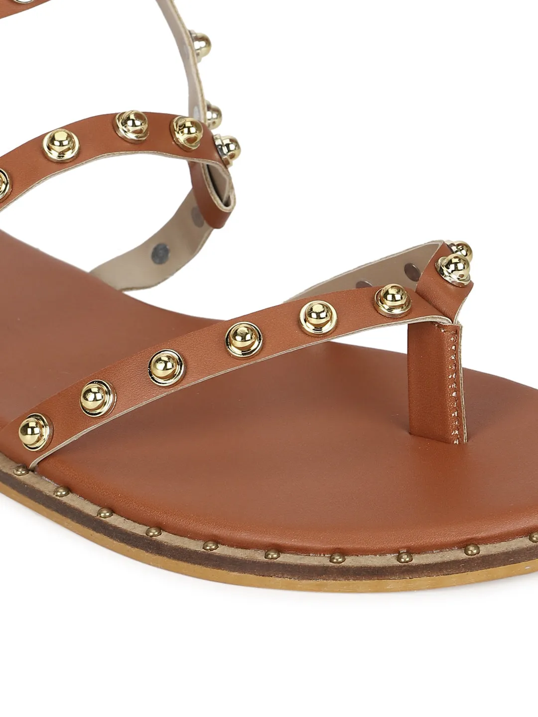 Tan PU Sandalen mit Nieten (TC-ST-1209-TAN)
