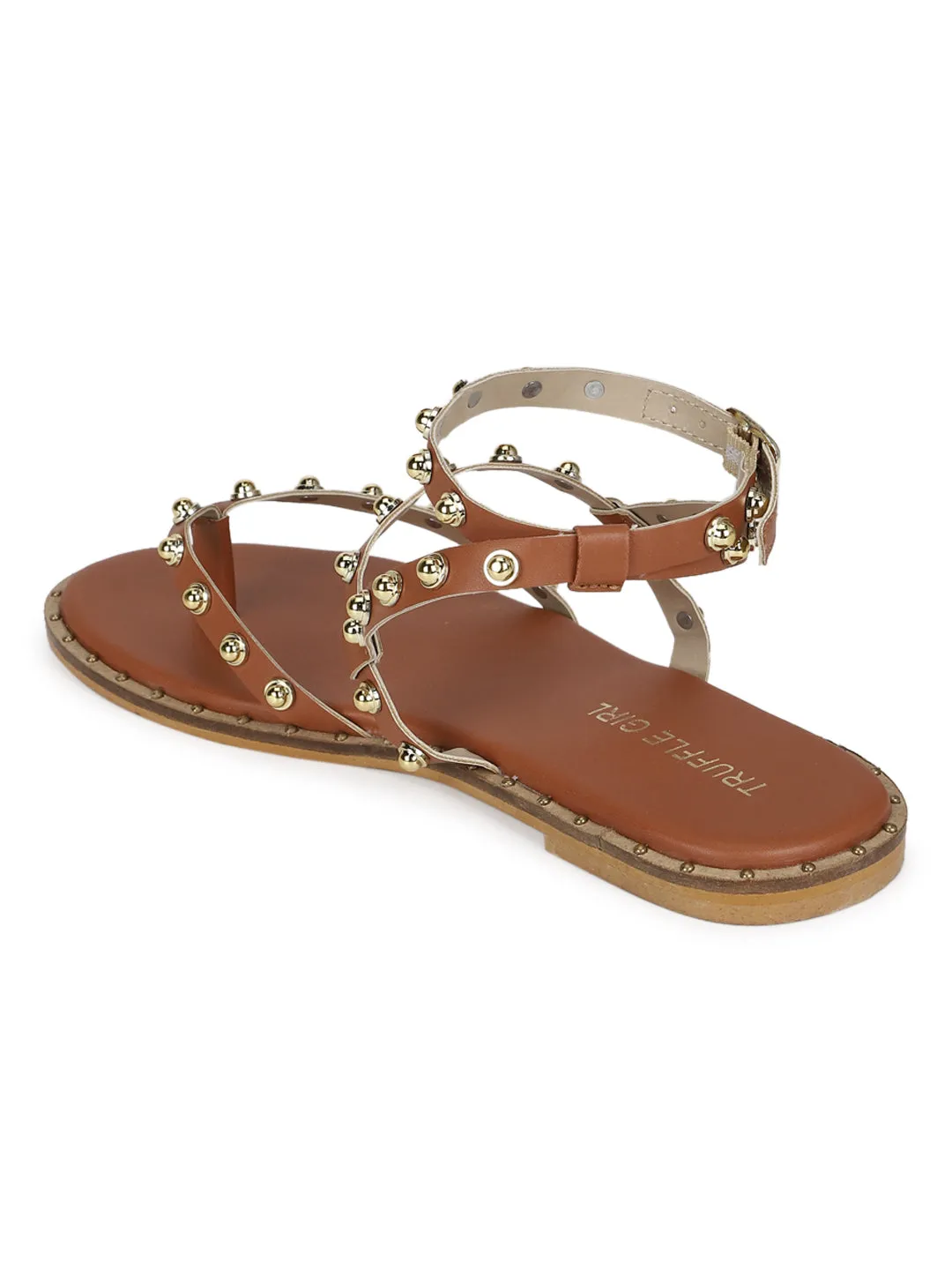 Tan PU Sandalen mit Nieten (TC-ST-1209-TAN)