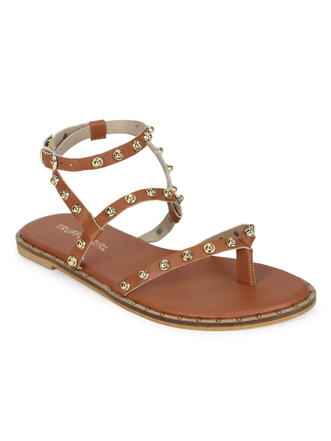 Tan PU Sandalen mit Nieten (TC-ST-1209-TAN)