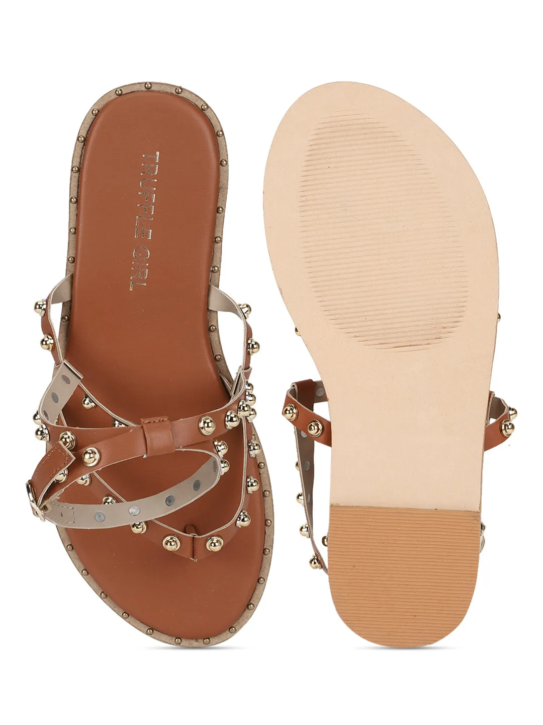 Tan PU Sandalen mit Nieten (TC-ST-1209-TAN)