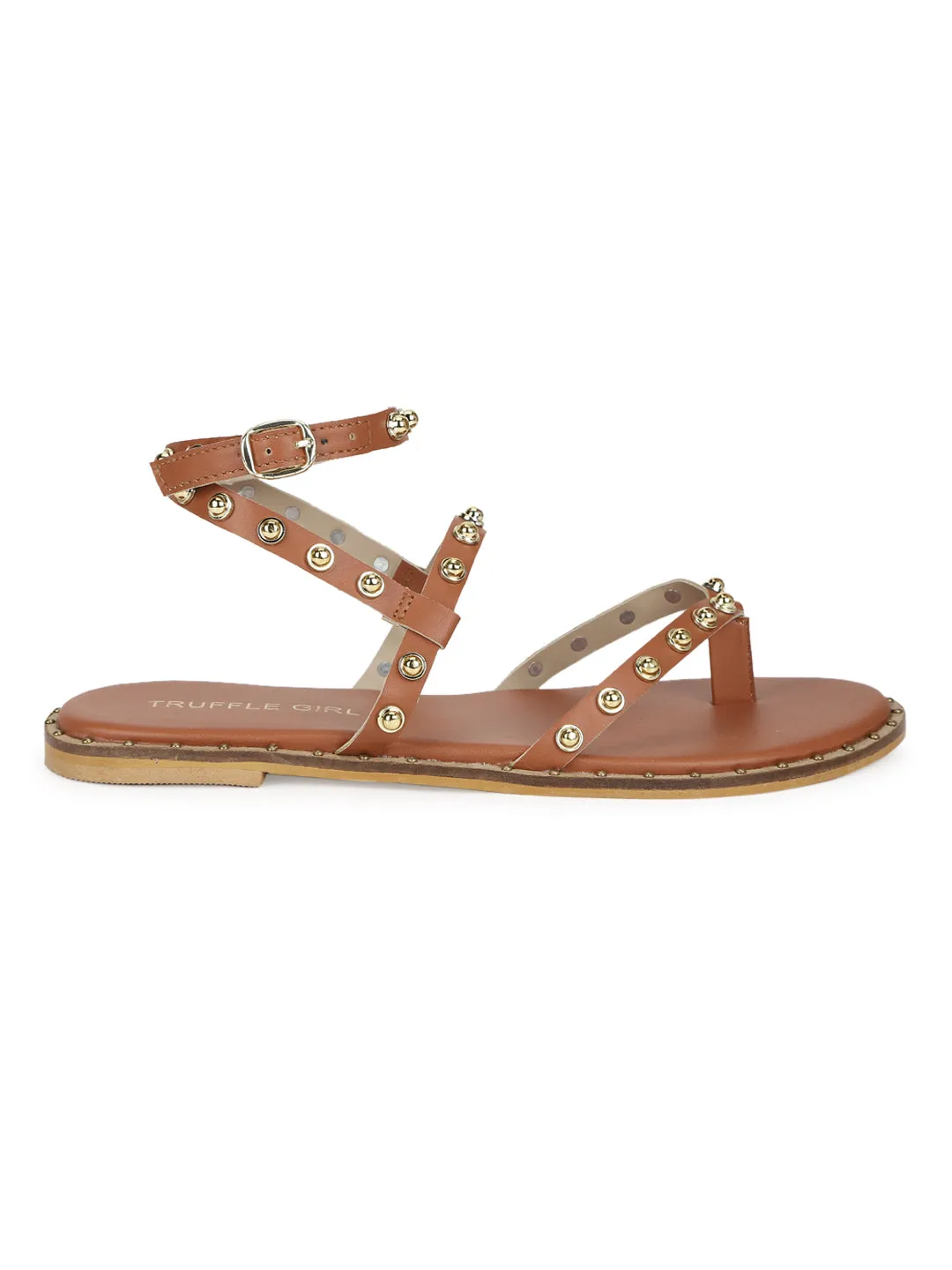 Tan PU Sandalen mit Nieten (TC-ST-1209-TAN)