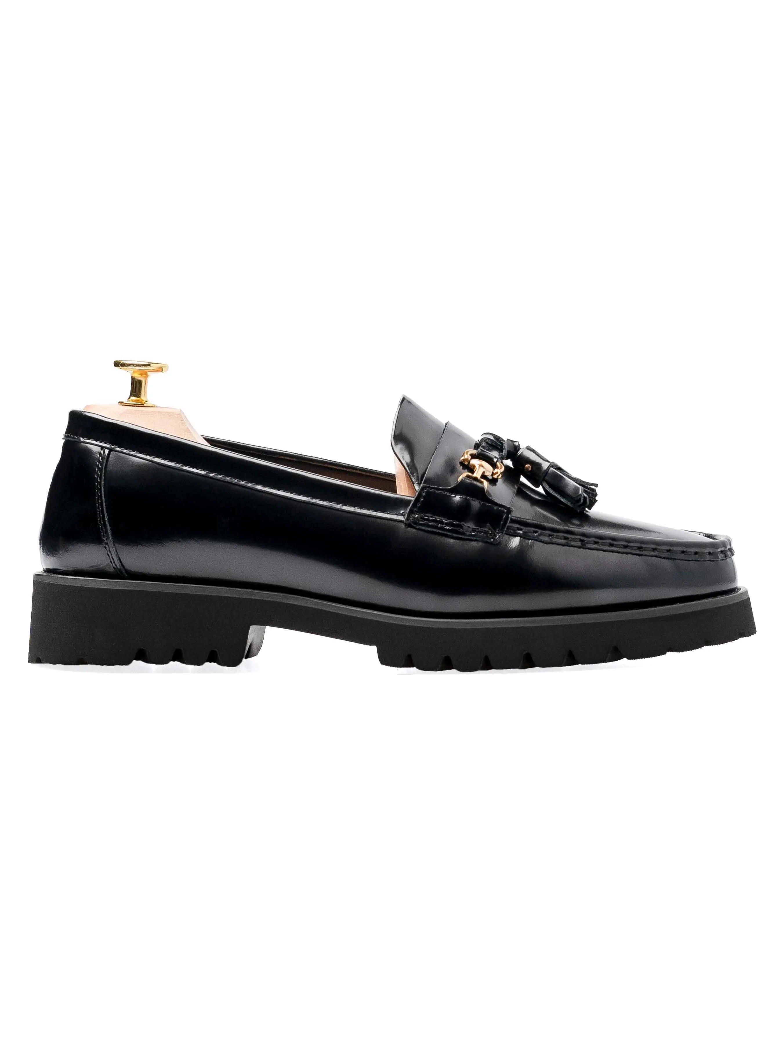 Quaste Moccasin Schnalle Loafer - Schwarz Lackleder (Eva Combat)