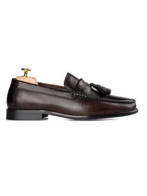 Quaste Moccasin Loafer - Dunkelbraun (Handbemalte Patina)