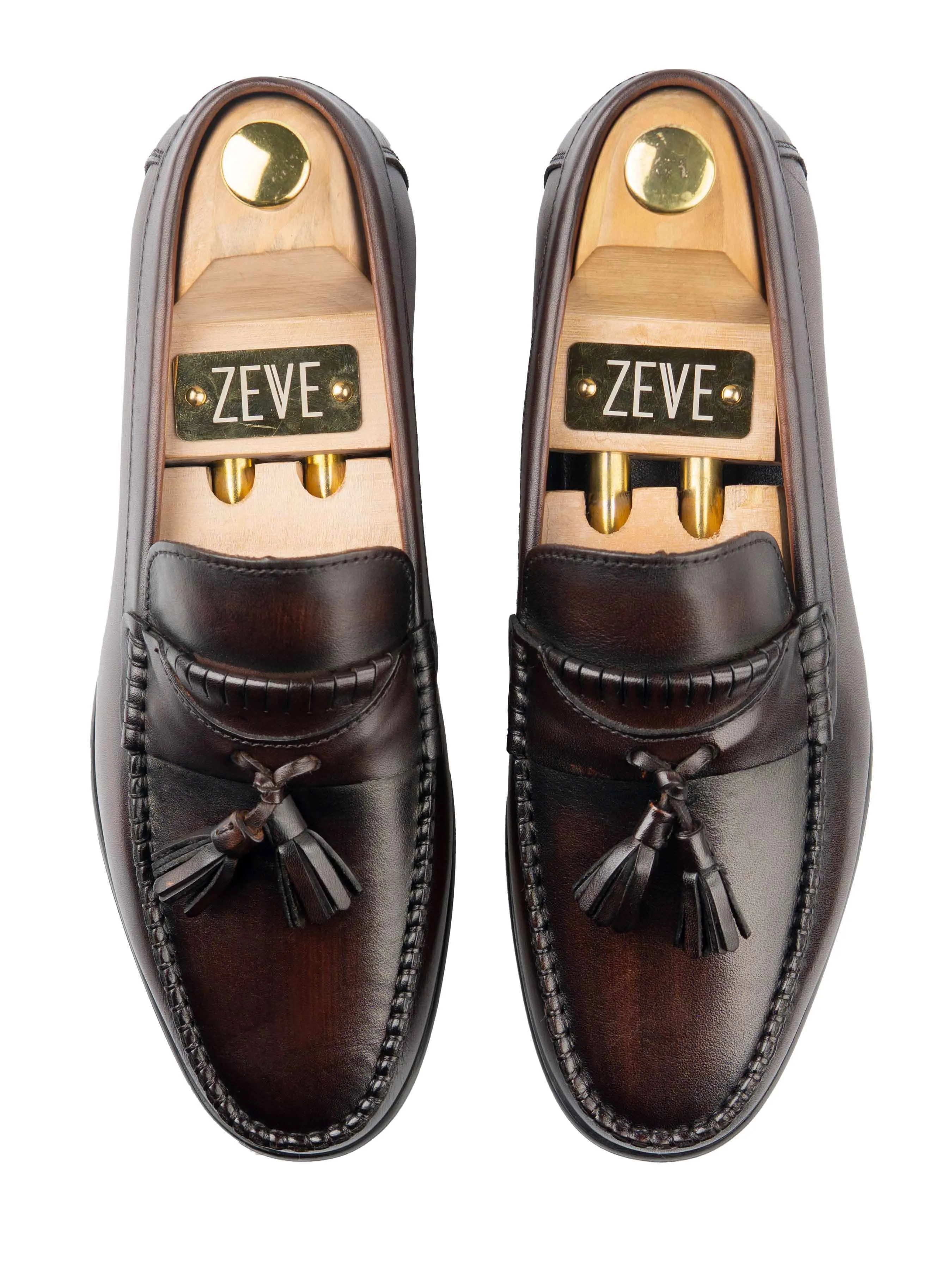 Quaste Moccasin Loafer - Dunkelbraun (Handbemalte Patina)