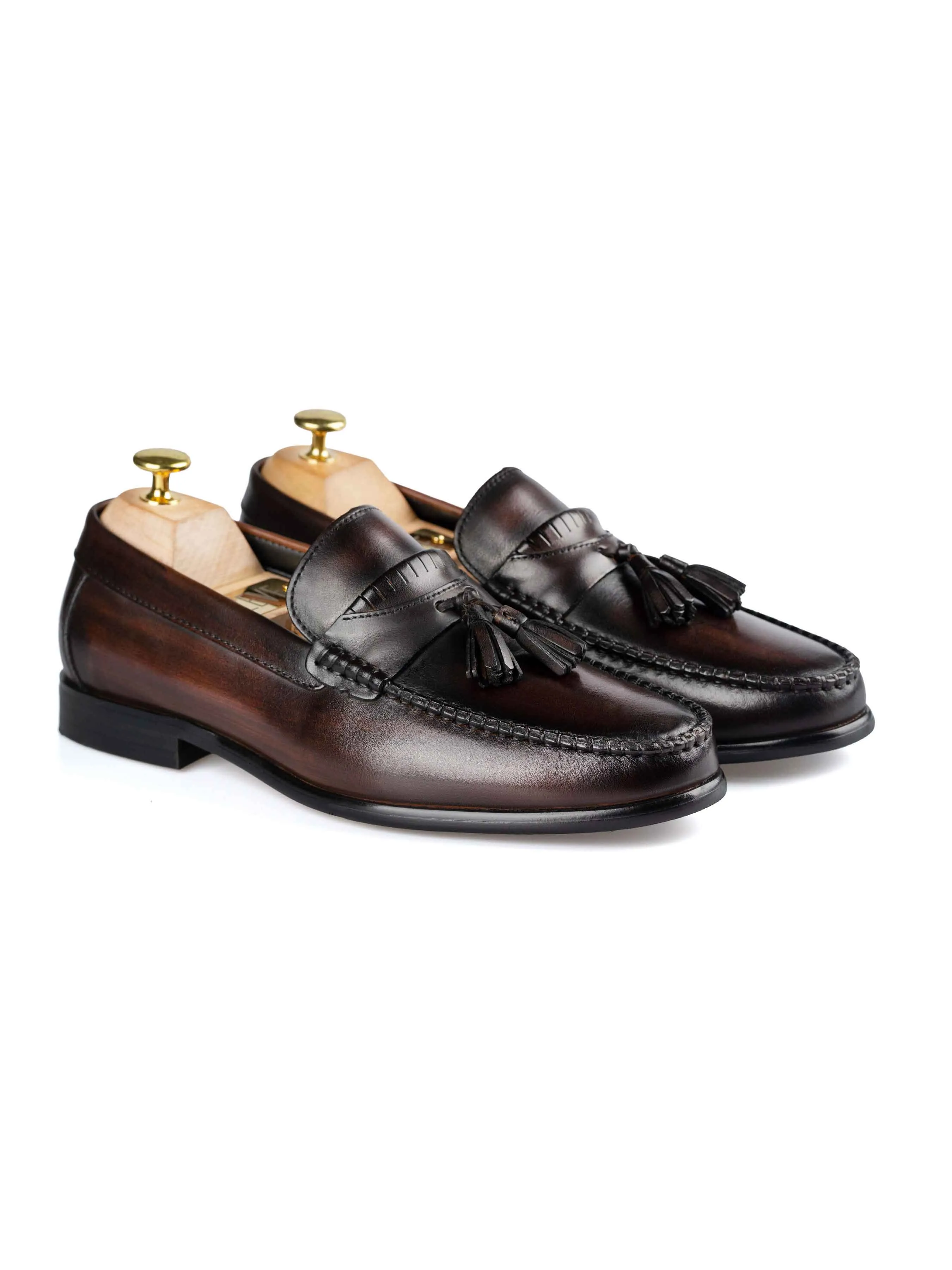 Quaste Moccasin Loafer - Dunkelbraun (Handbemalte Patina)