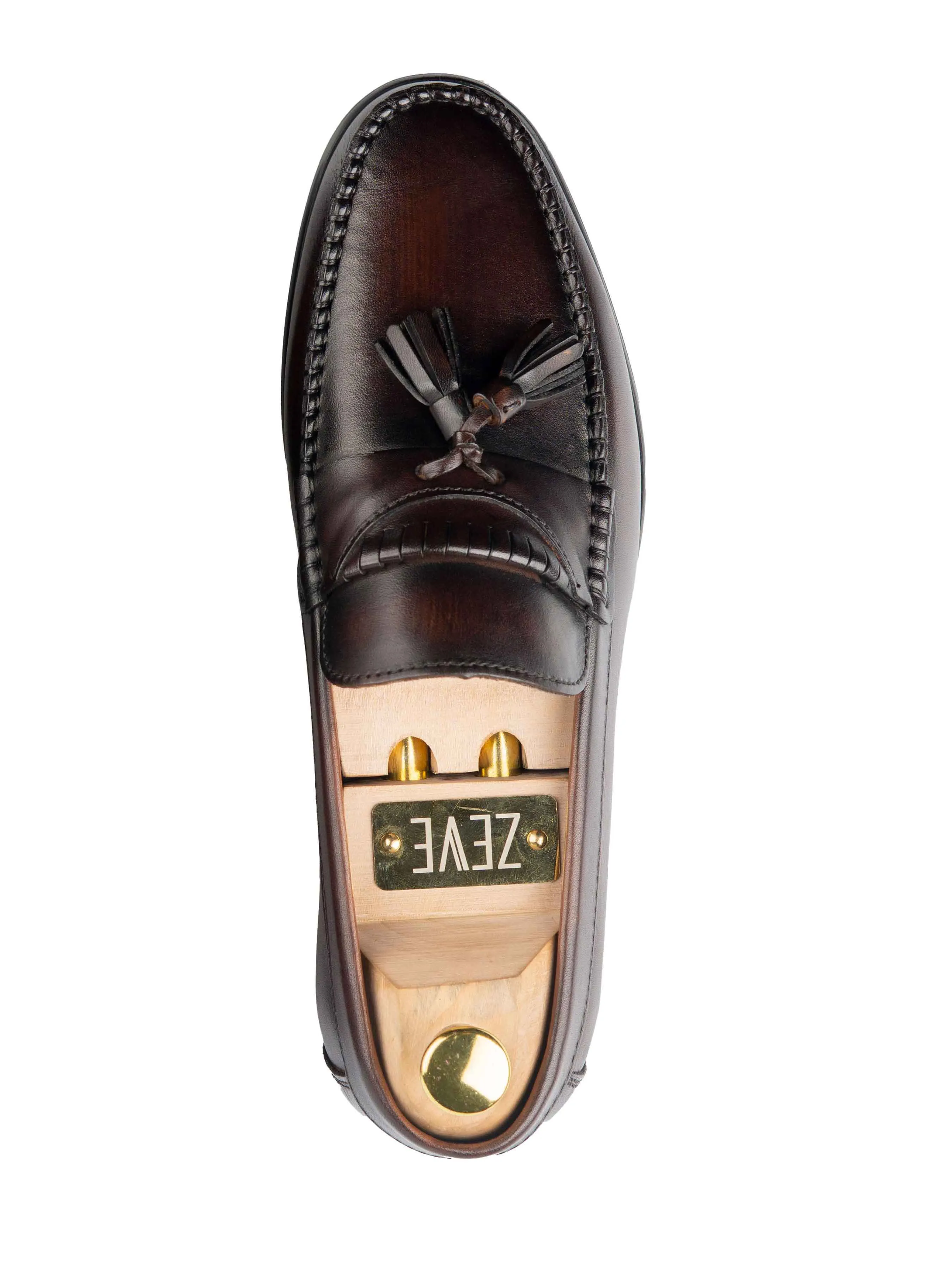 Quaste Moccasin Loafer - Dunkelbraun (Handbemalte Patina)