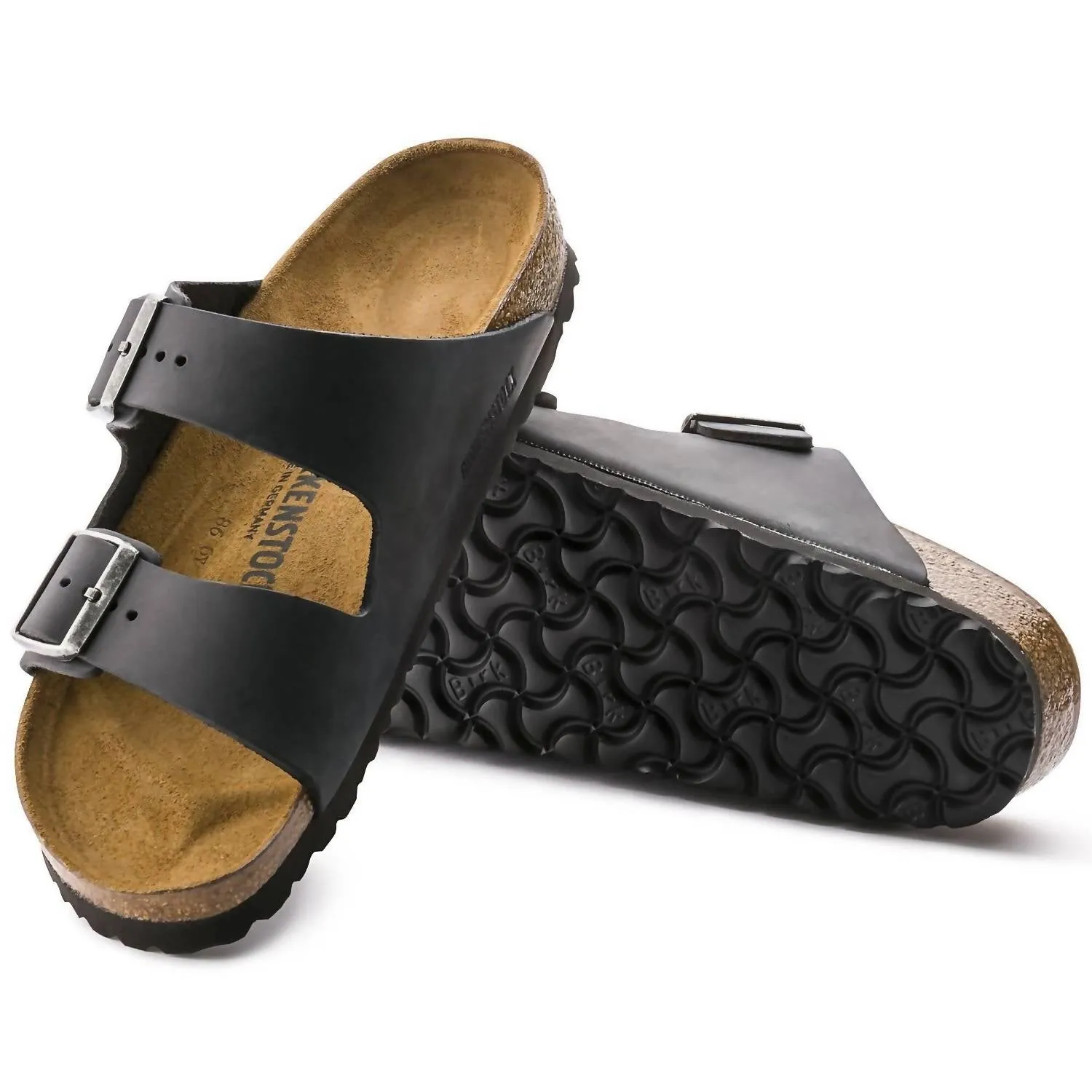 Unisex Arizona Sandale aus geöltem Leder - Schmal in Schwarz