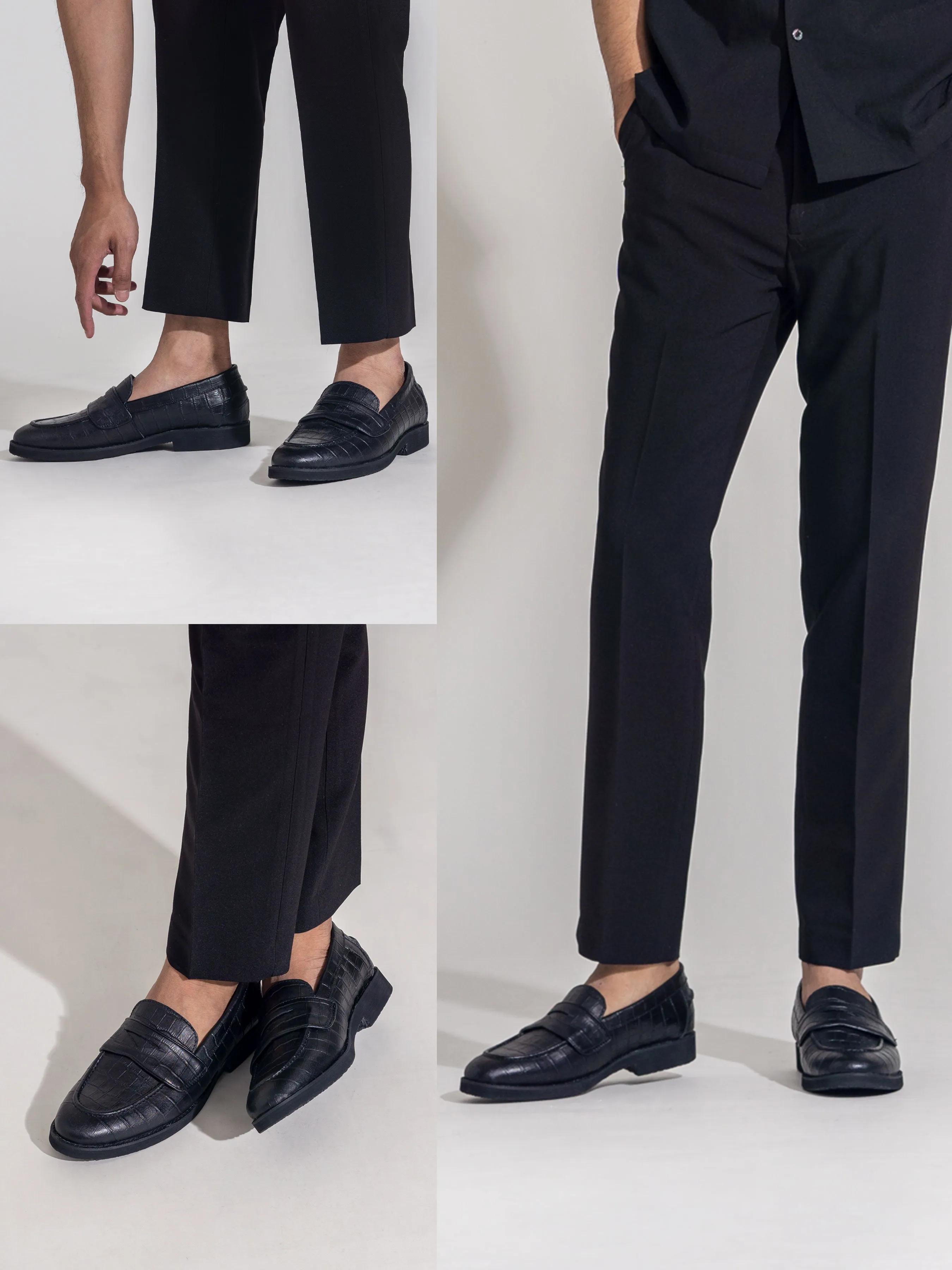 Wayne Penny Loafer - Schwarzes Kroko-Leder (Kreppsohle)