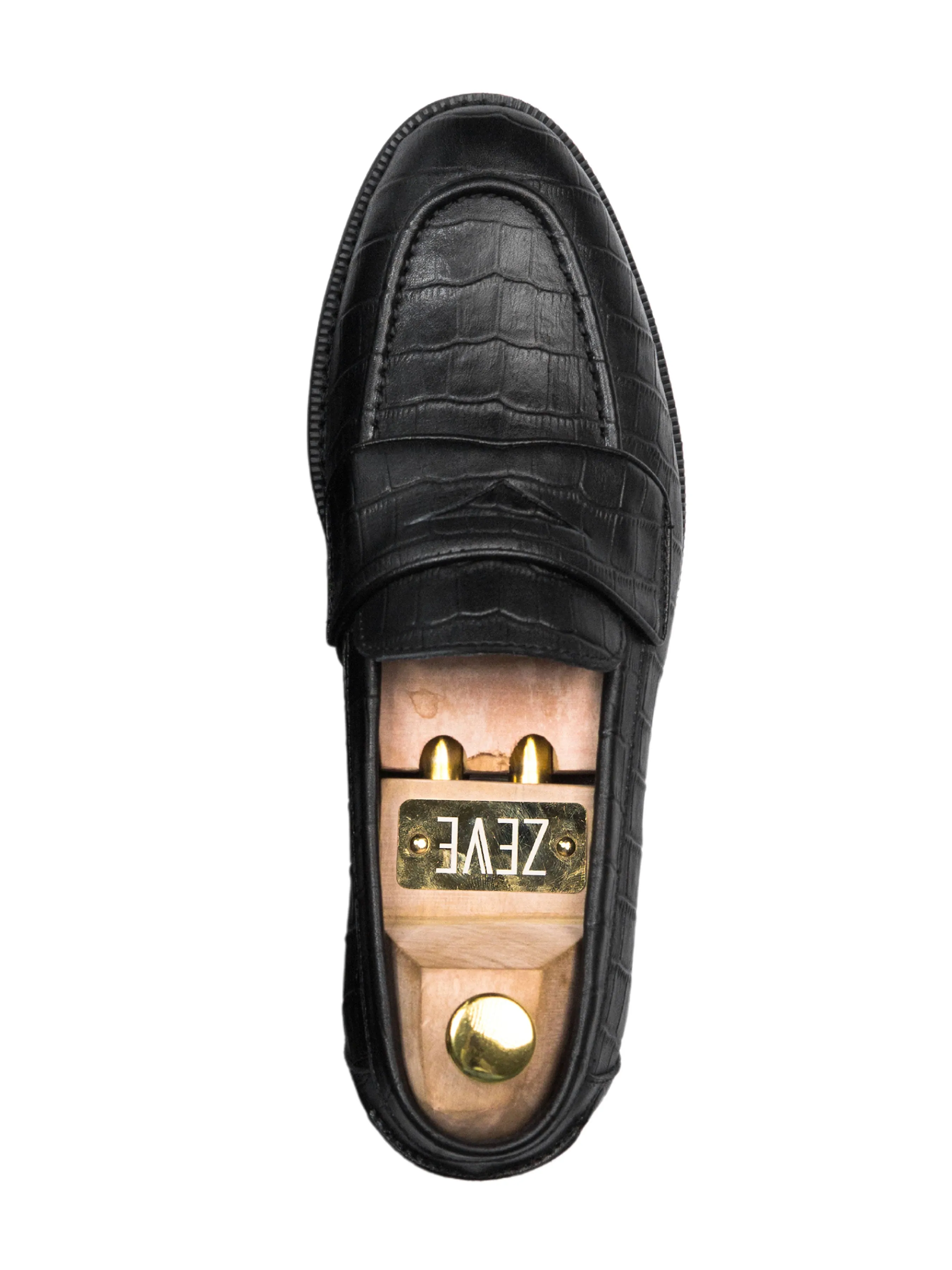 Wayne Penny Loafer - Schwarzes Kroko-Leder (Kreppsohle)