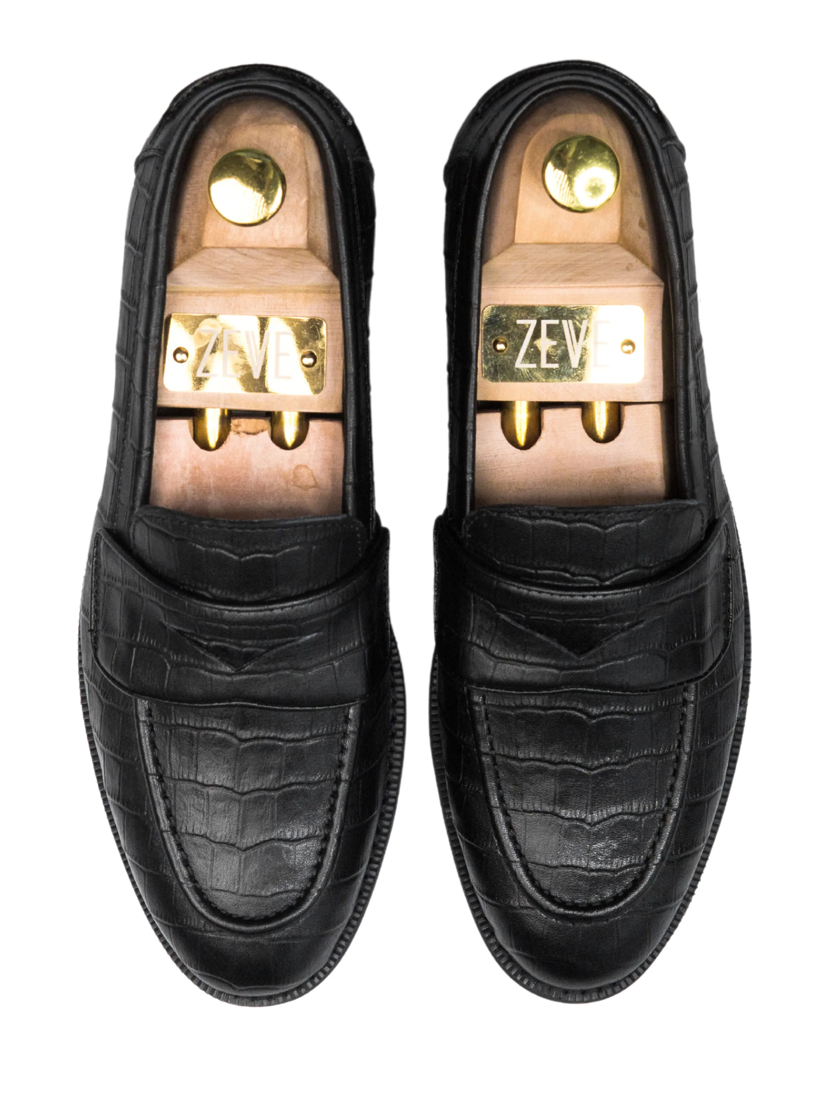 Wayne Penny Loafer - Schwarzes Kroko-Leder (Kreppsohle)