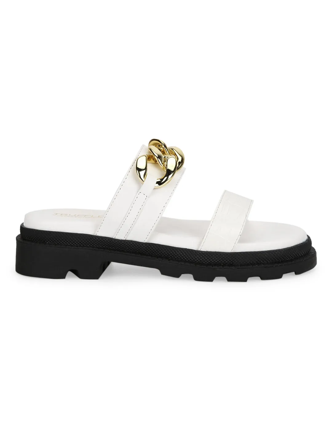 Weiße PU-Plattform-Sandalen mit Kette (TC-ST-1219-WHTPU)
