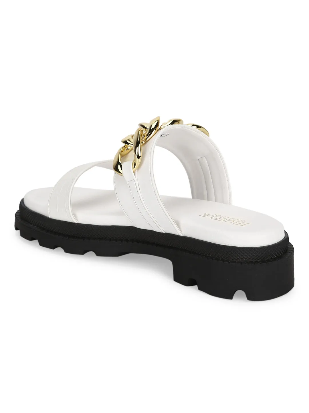 Weiße PU-Plattform-Sandalen mit Kette (TC-ST-1219-WHTPU)