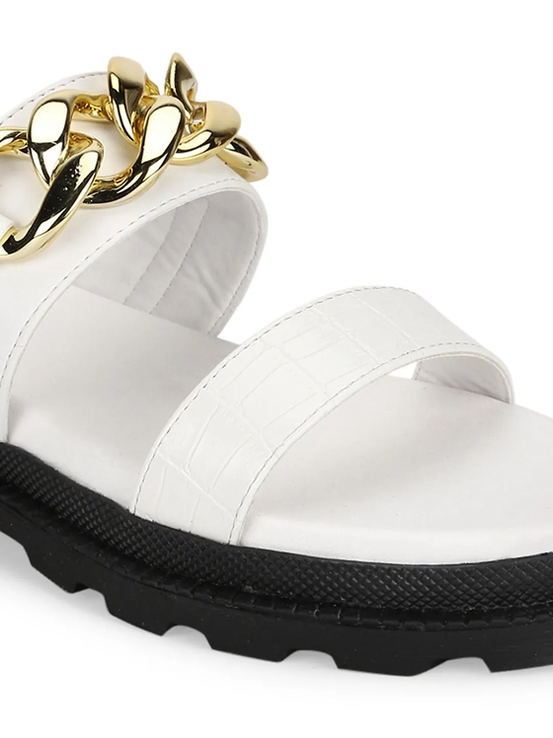 Weiße PU-Plattform-Sandalen mit Kette (TC-ST-1219-WHTPU)