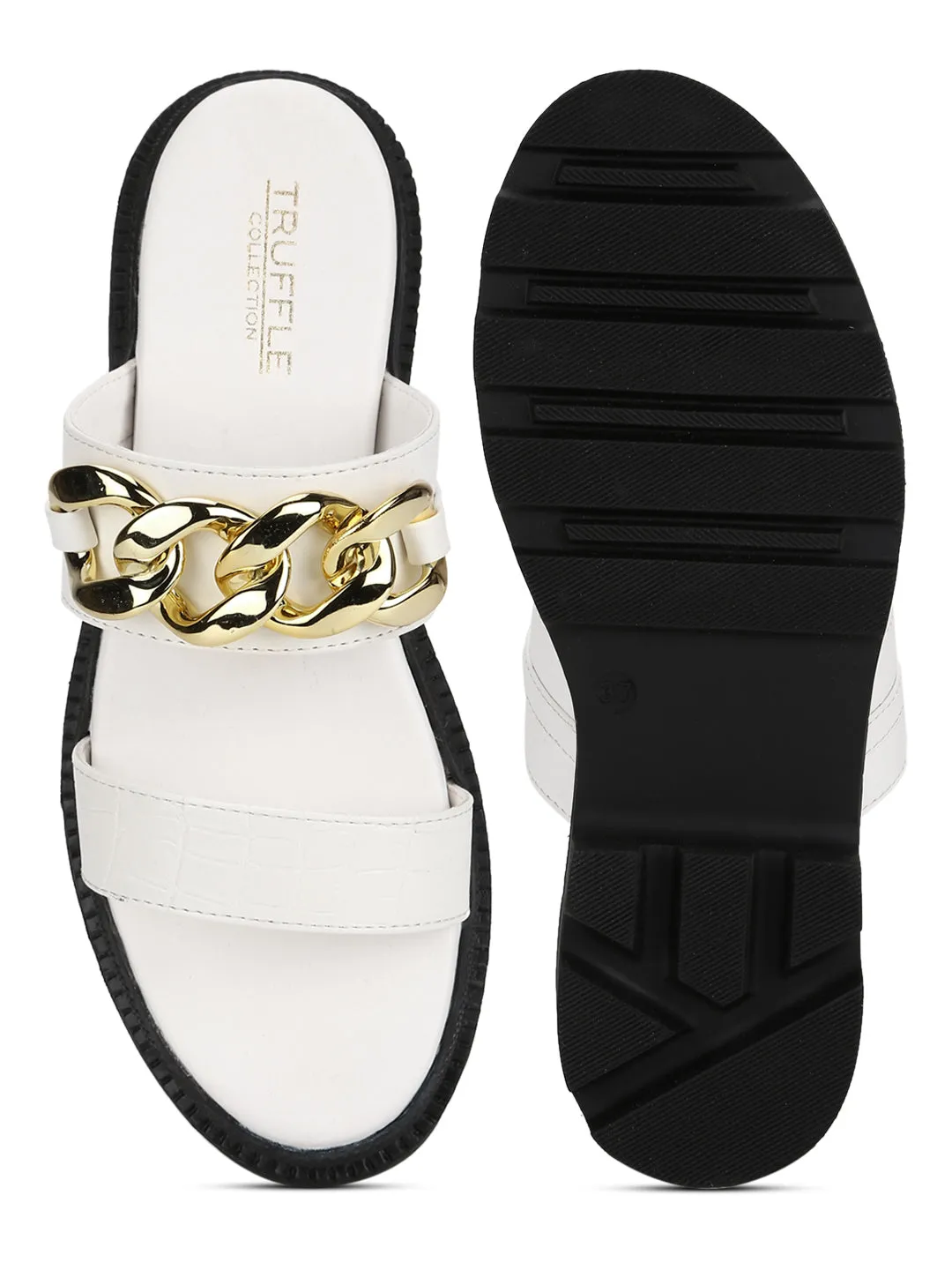 Weiße PU-Plattform-Sandalen mit Kette (TC-ST-1219-WHTPU)